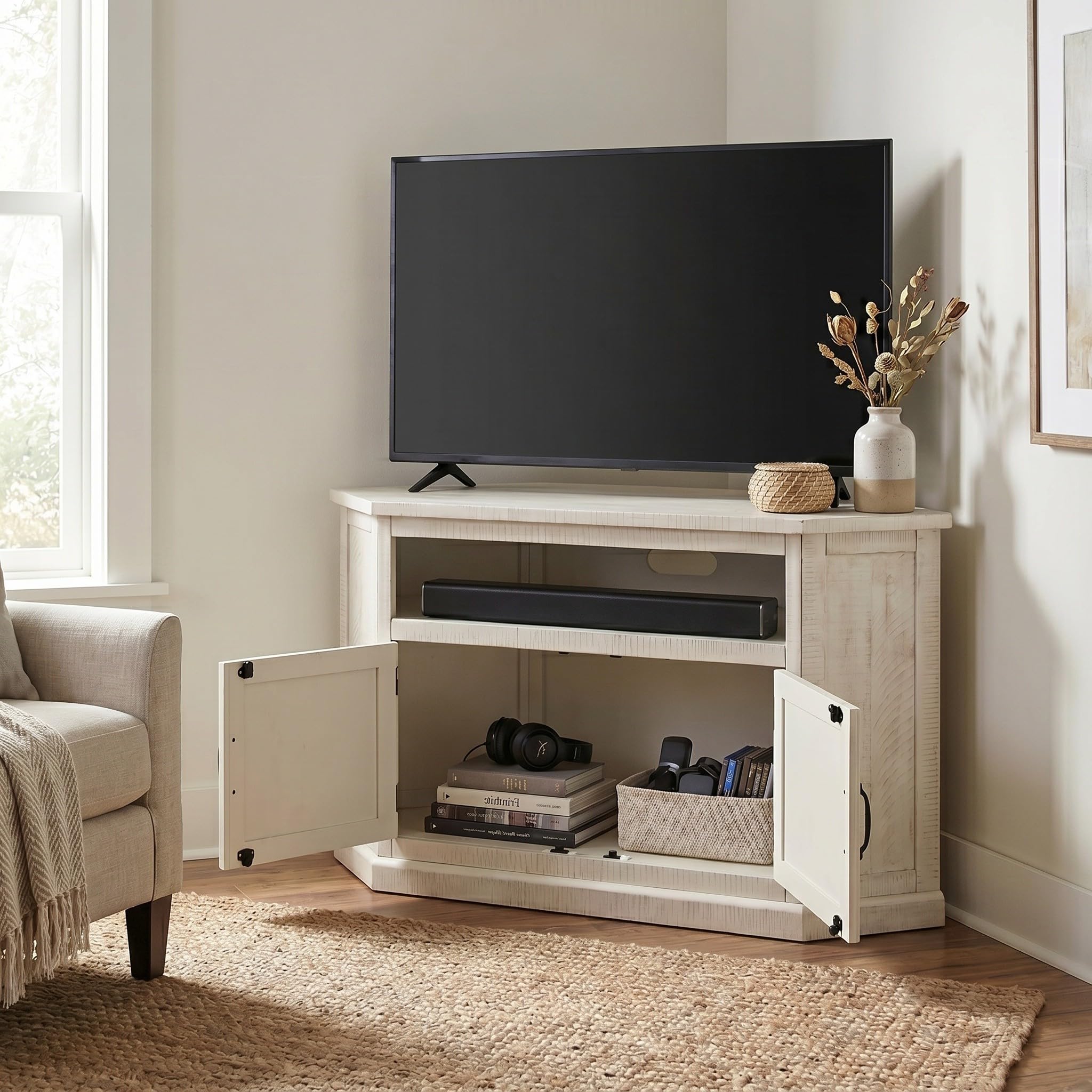 テレビ台白無垢アンティークコーナー Amazon｜Martin Svensson Home 素朴なコーナーテレビスタンド オール