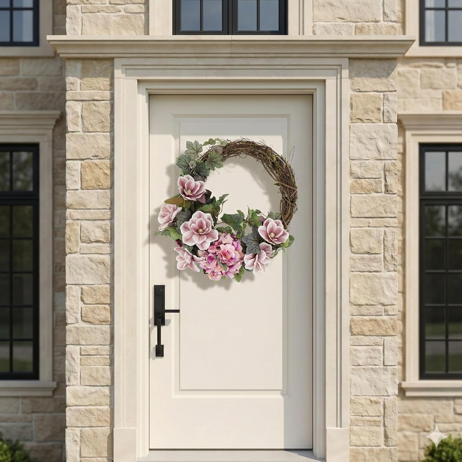 Creative Displays, 22'' Wreath Arranged Begonia, Magnolia and Hydrangea, Made in USA for Home or Office