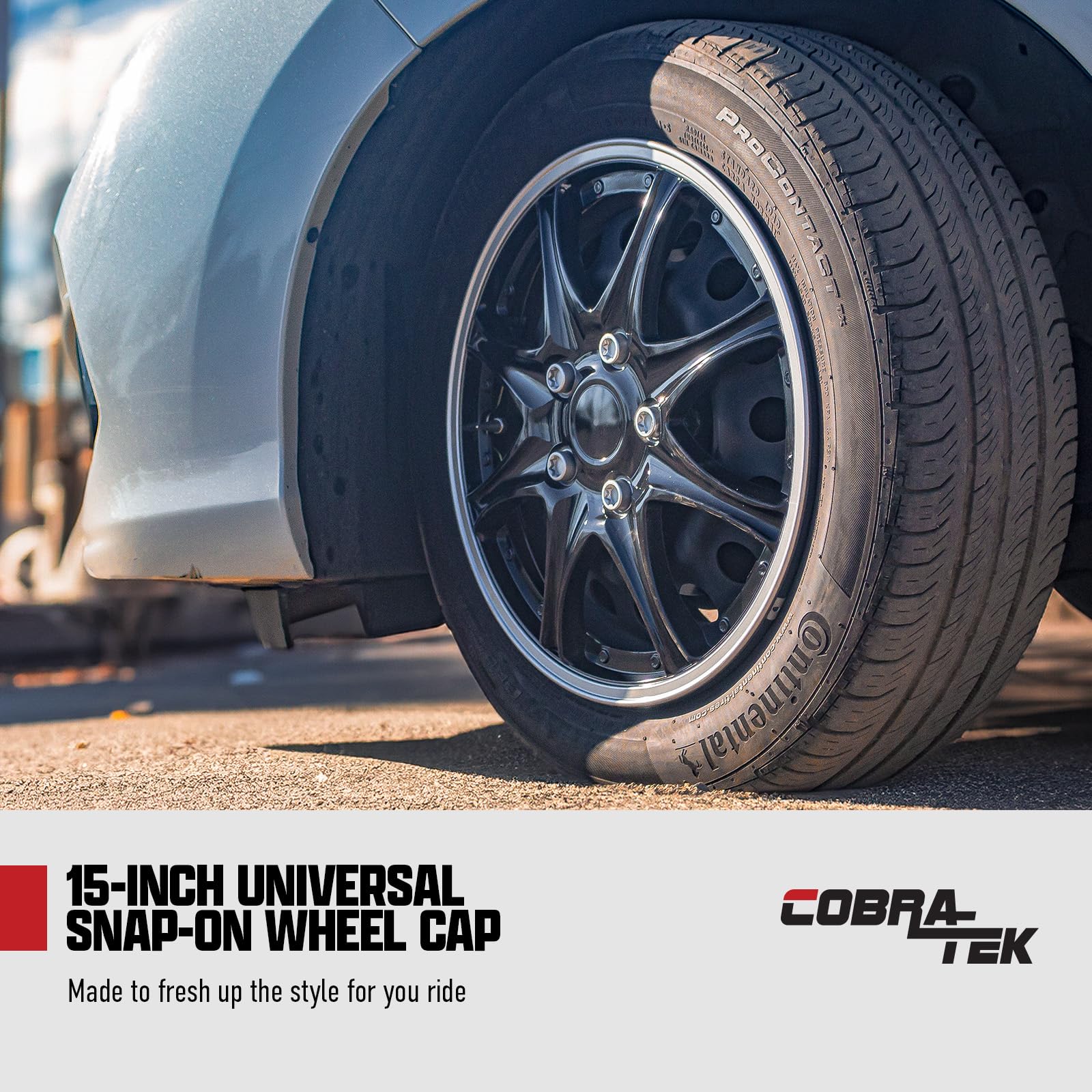 Cobra-Tek Set of 4 Hubcaps Wheel Cover JDM Black Silver, Fits Steel Wheels, Tapas para Rines, (15” inch R15), Fits Toyota Corolla Honda Civic Nissan Altima Sentra Chevy Mazda Dodge Ford