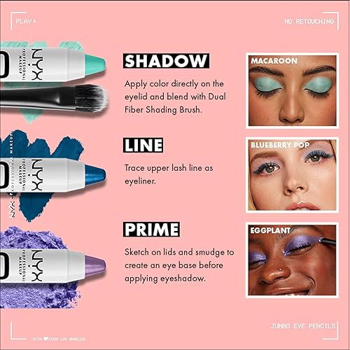 Miniatura 8 de NYX PROFESSIONAL MAKEUP Lápiz de ojos tamaño jumbo, barra de sombra de ojos mezclable y lápiz delineador de ojos, color Donut (Lila)
