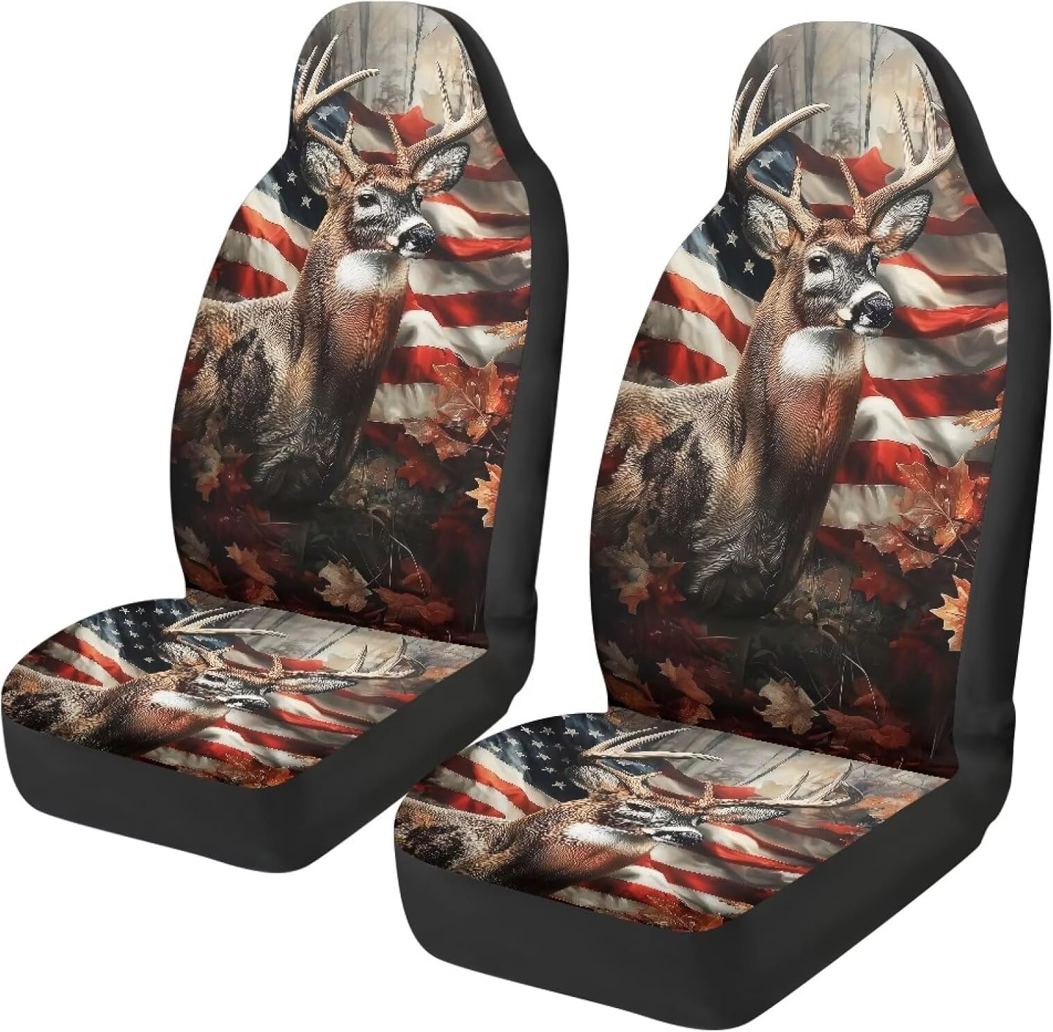 Car Front Seat Covers Camo Hunting Deer Car Seat Covers Front Seats Only Breathable Elastic Cars Interior Accessories Anti Slip Universal Fit for Most Sedan SUV
