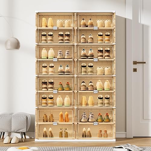 Miniatura 4 de JEKO&JEKO Zapatero plegable de 8 niveles para entrada de armario, caja de almacenamiento de zapatos plegable grande con puertas magnéticas para