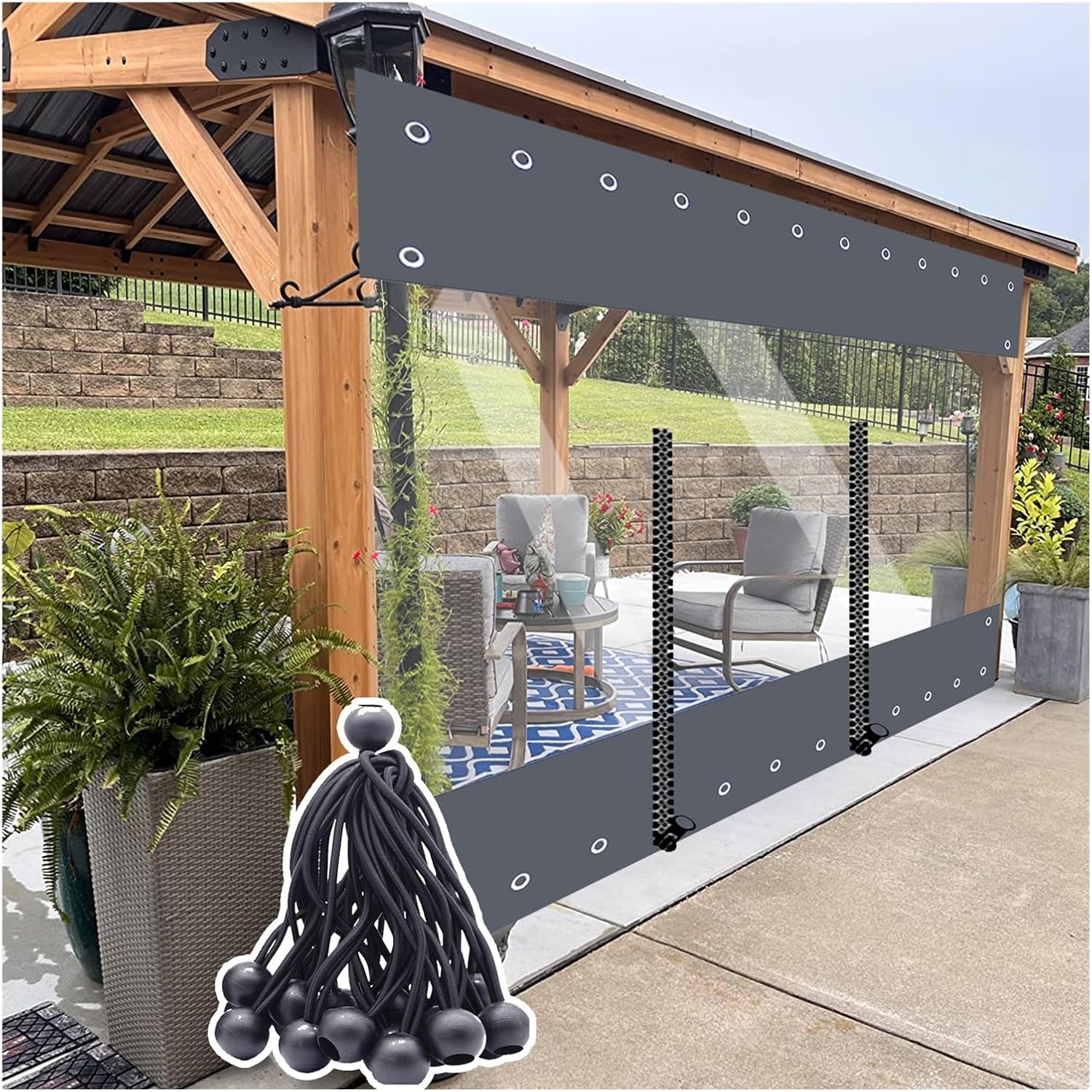 Waterproof Pergola Side Panels with Zipper and Eyelets, Outdoor Vinyl Curtain Transparent Waterproof Tarpaulin Panel for Patio, Pergola, Porch, Gazebos Partition Curtain HSYFdy (Size : 12'wx7'h(3.7 x