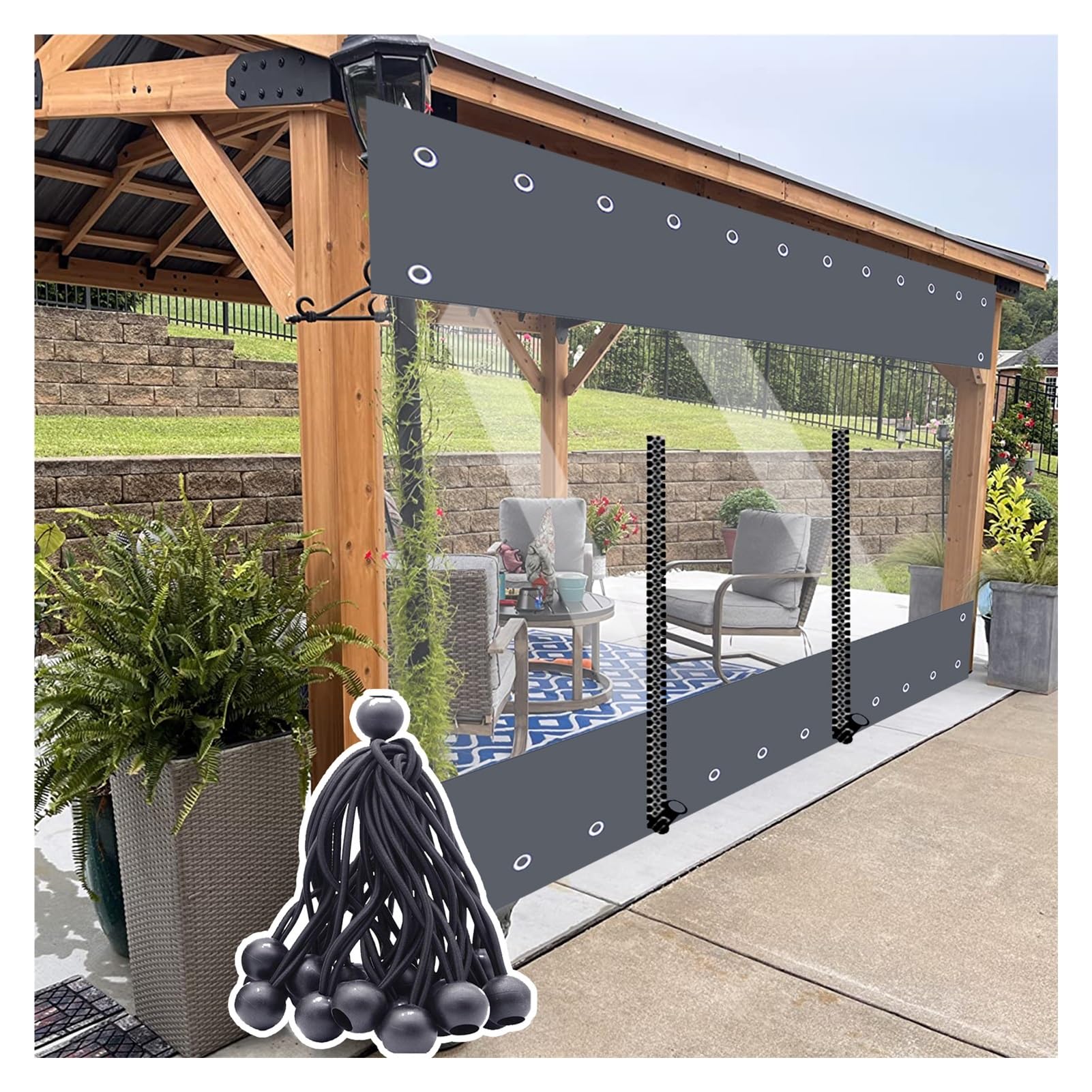 AHJHYG Outdoor Clear PVC Side Curtain With Zipper Door – Waterproof Weather Barrier For Pergola, Gazebo & Porch (8' X 7')
