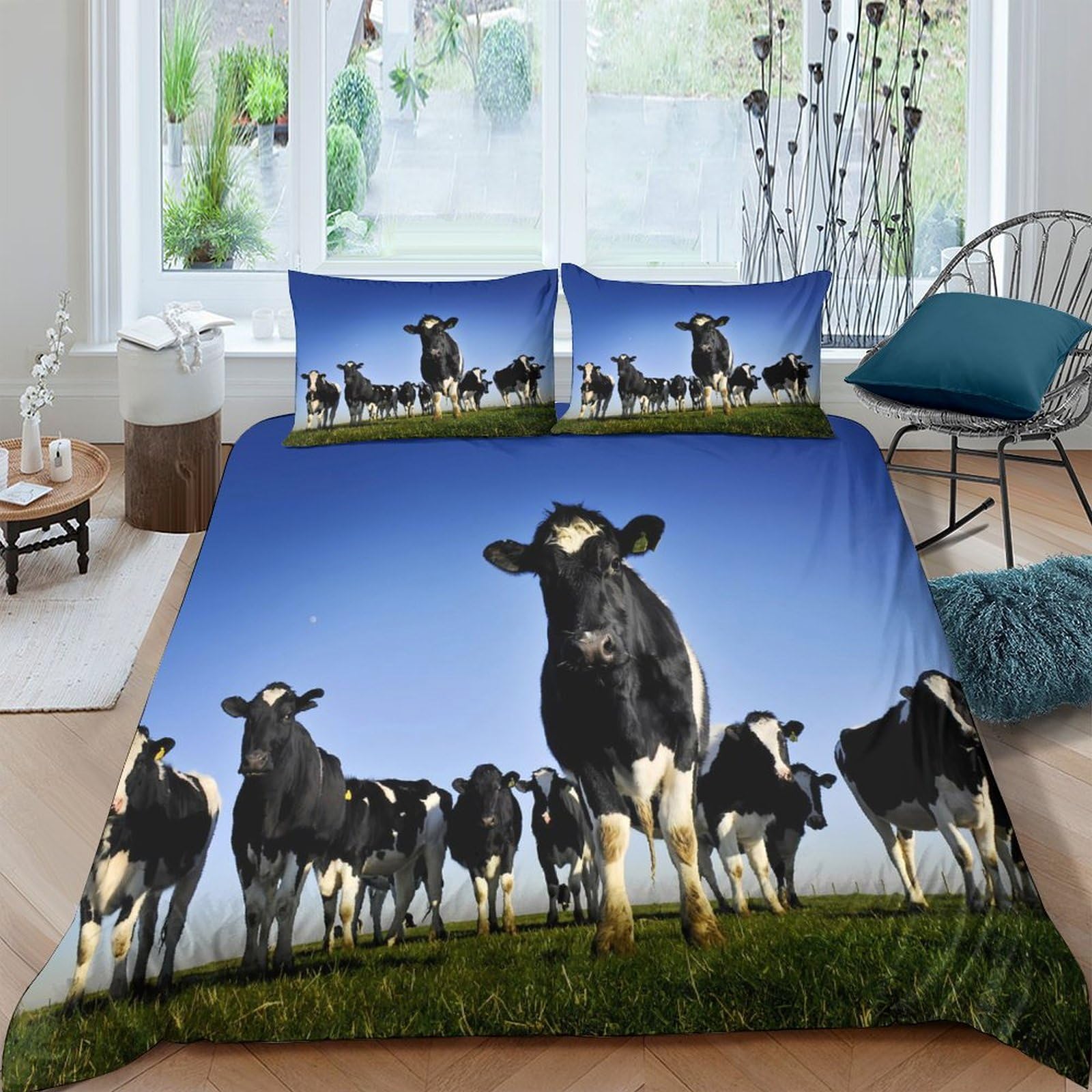Ctjqhvkz Style-10 3D Printed Cow Pasture Fitted Sheet Microfiber Soft Non-Slip Farm Animal Mattress Cover Bedroom Decor Single（135X200cm）