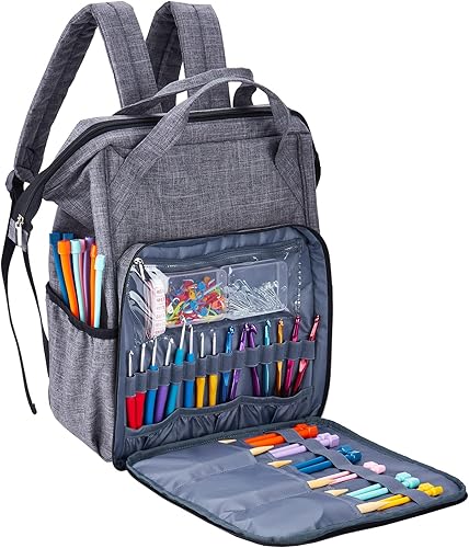 Vista 2 de HOMEST - Bolsa organizadora para crochet, gran capacidad de almacenamiento de hilo, bolsa para tejer para llevar proyectos, ganchos para crochet