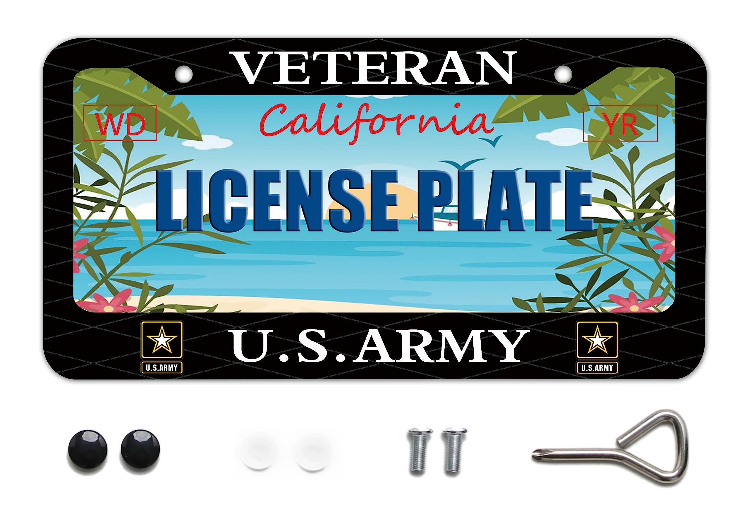 Veteran US Army Design License Plate Frame Army Decorative Stainless Steel Car License Plate Cover for Men Women Boys Girls Fans 12 X 6 Inch