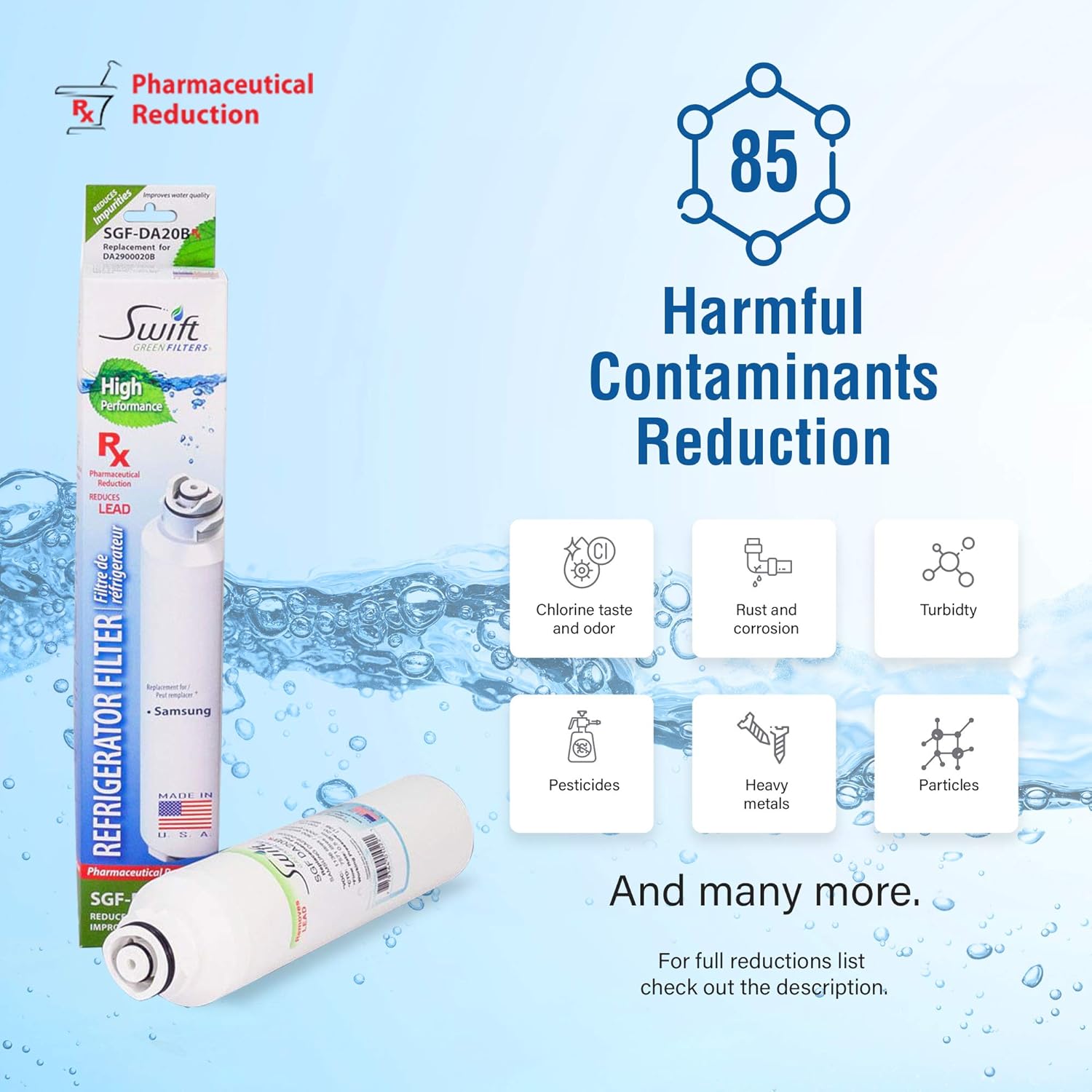 Swift Pharmaceutical Water Filter(SGF Rx) SGF-DA20B Rx SAMSUNG DA29-0020B Compatible Refrigerator Water Filter