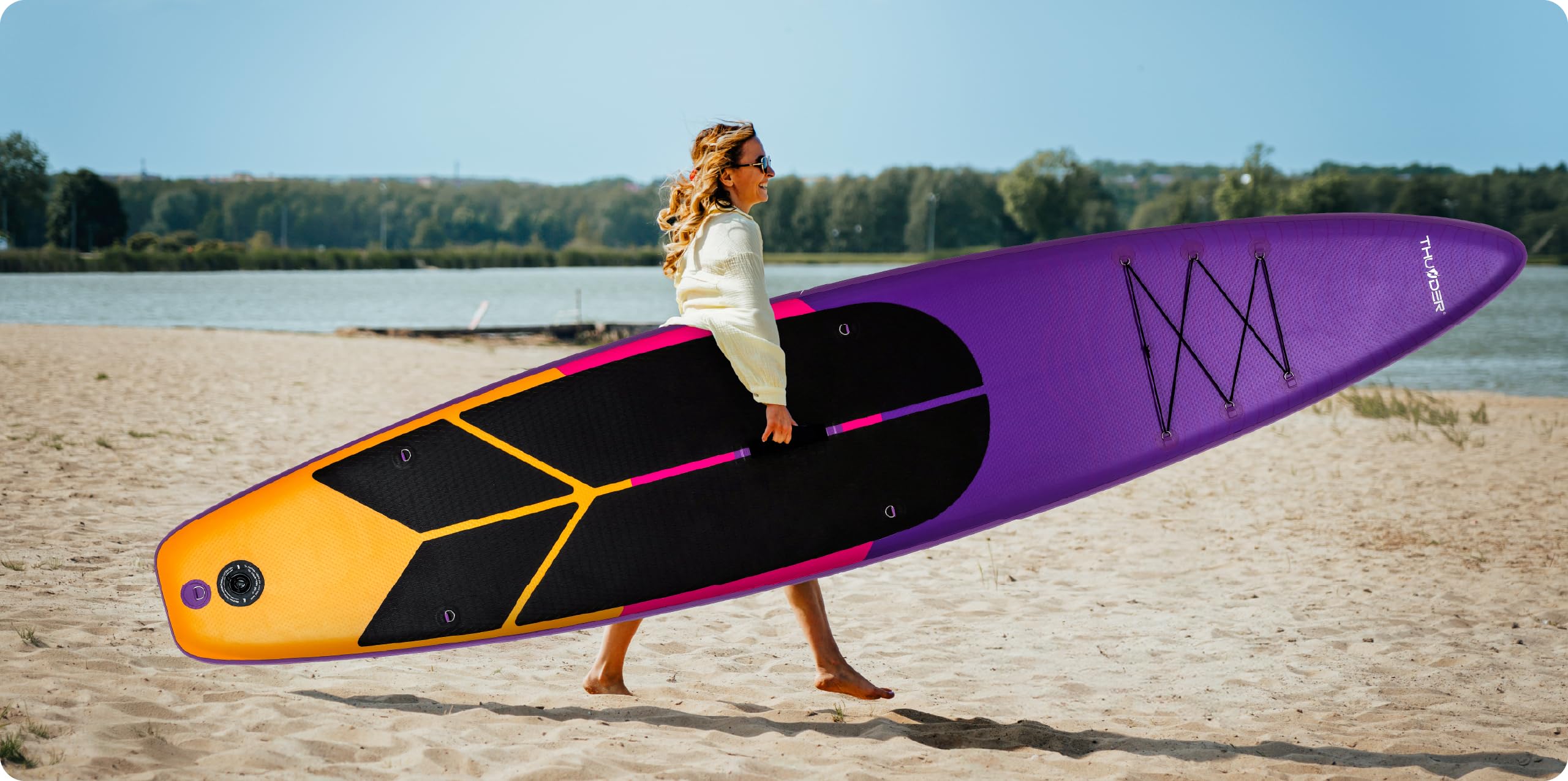 THUNDER Tabla de Sup Inflable 365 cm con Asiento de Kayak – Set de Stand Up Paddle con Bomba, Remo y Mochila – Touring Sup para Adultos y Principiantes hasta 150 kg