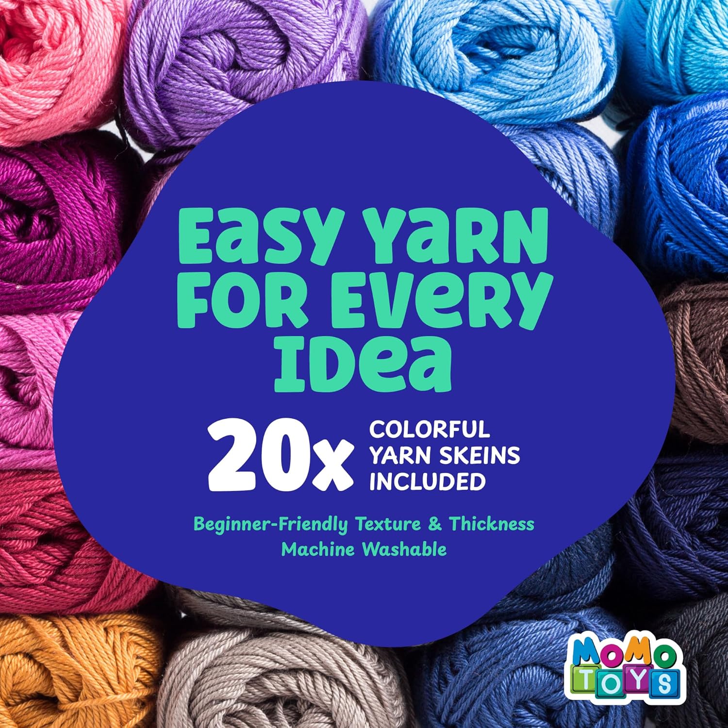 MOMOTOYS 80 Piece Learn to Crochet Kit for Beginners Adults & Kids – 20 x Yarn for Crocheting, Denim Travel Bag, Instruction Book, Ergonomic Crochet Hooks, Sewing Needles, Tools Supplies & Accessories