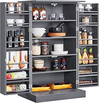 Yaheetech 41" H Kitchen Pantry Storage Cabinet with Doors & Adjustable Shelves, Freestanding Cupboard Food Cabinet for Dining Room/Living Room, Dark Gray