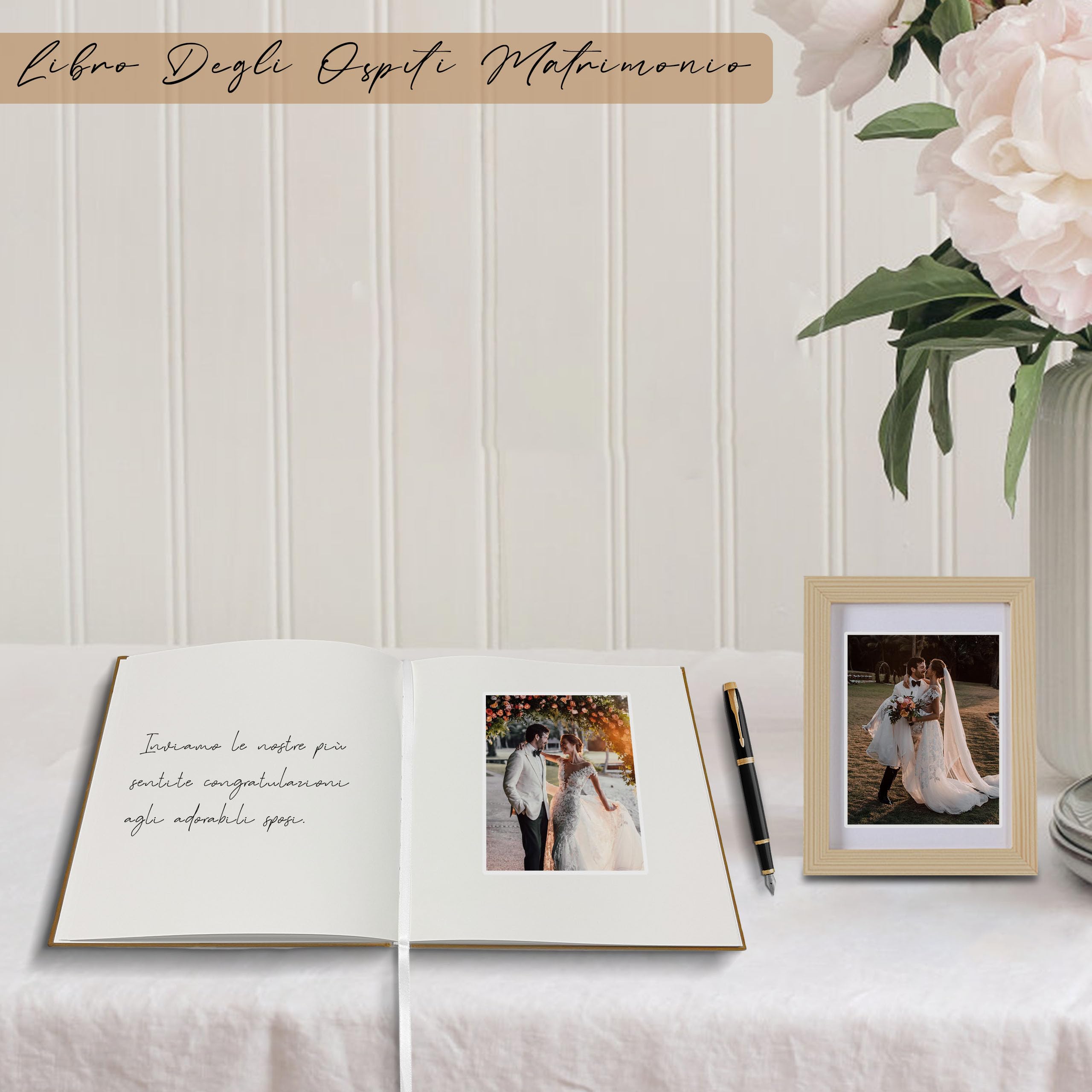 Libro degli Ospiti Vintage per Matrimonio - 21x21 cm, 72 Pagine - per Anniversari e Battesimi