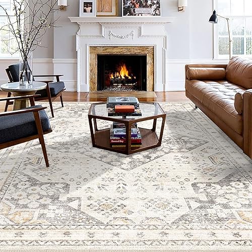 Miniatura 17 de Alfombras lavables de área 8x10, para sala de estar, alfombra antideslizante de pelo bajo para comedor dormitorio Crema claro,Beige,Beige