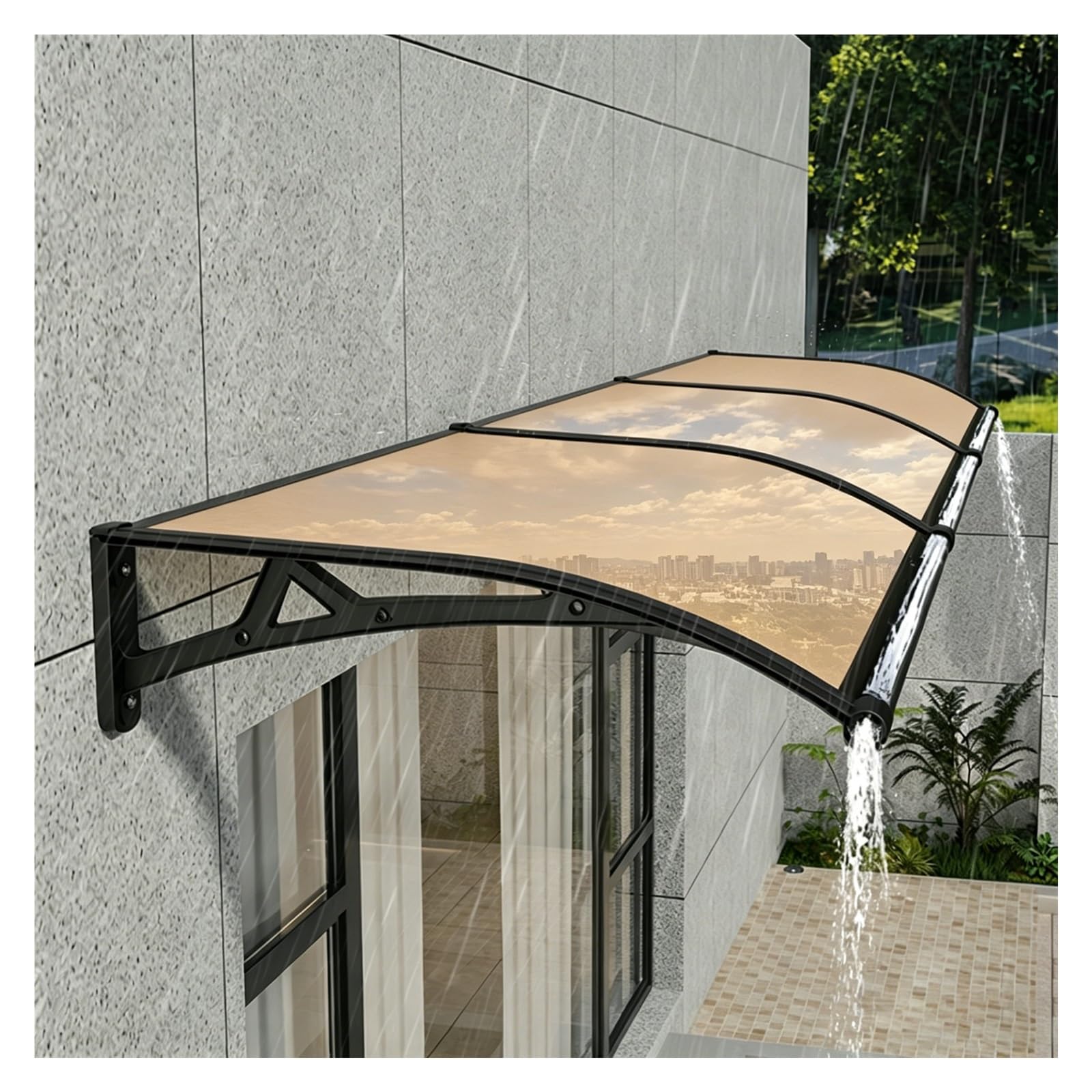Auvent de porte en polycarbonate avec support aluminium pour abri de terrasse