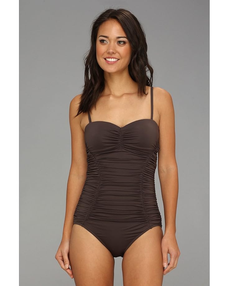 Badgley Mischka Solids Shirred Bandeau Maillot - Main View