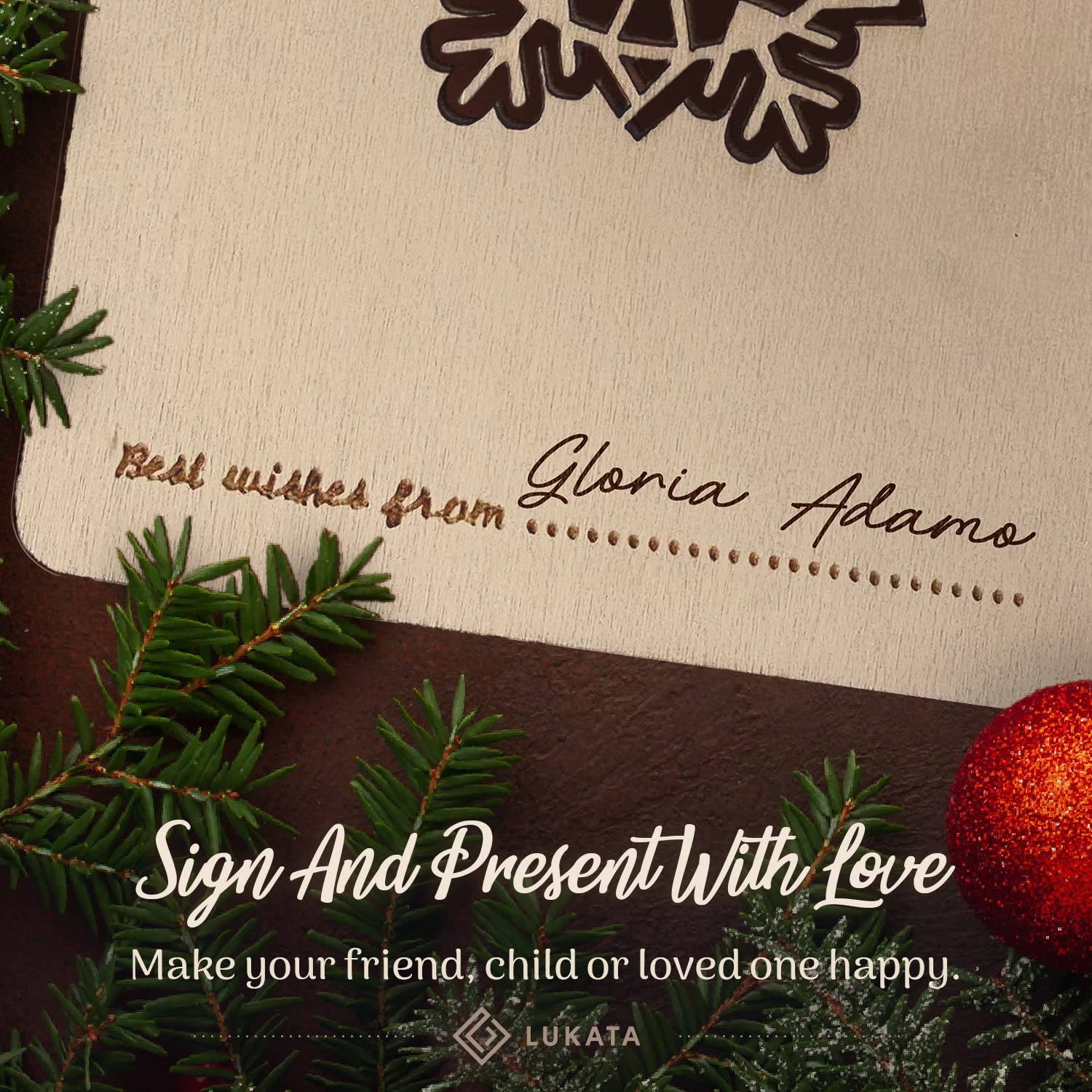 Lukata Premium Wooden Card with Pop-Out Snowflake & Envelope, Merry Christmas Card For Friends & Family - Image 3