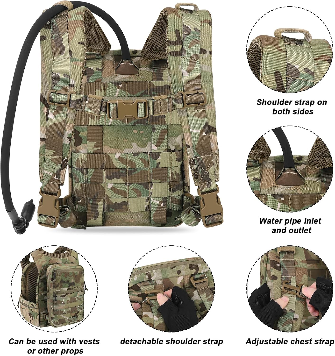 PETAC GEAR Tactical Molle - Paquete de hidratación para 1,5 L, bolsa ligera de depósito de agua para chaleco Molle, mochila para senderismo, caza (sin vejiga)