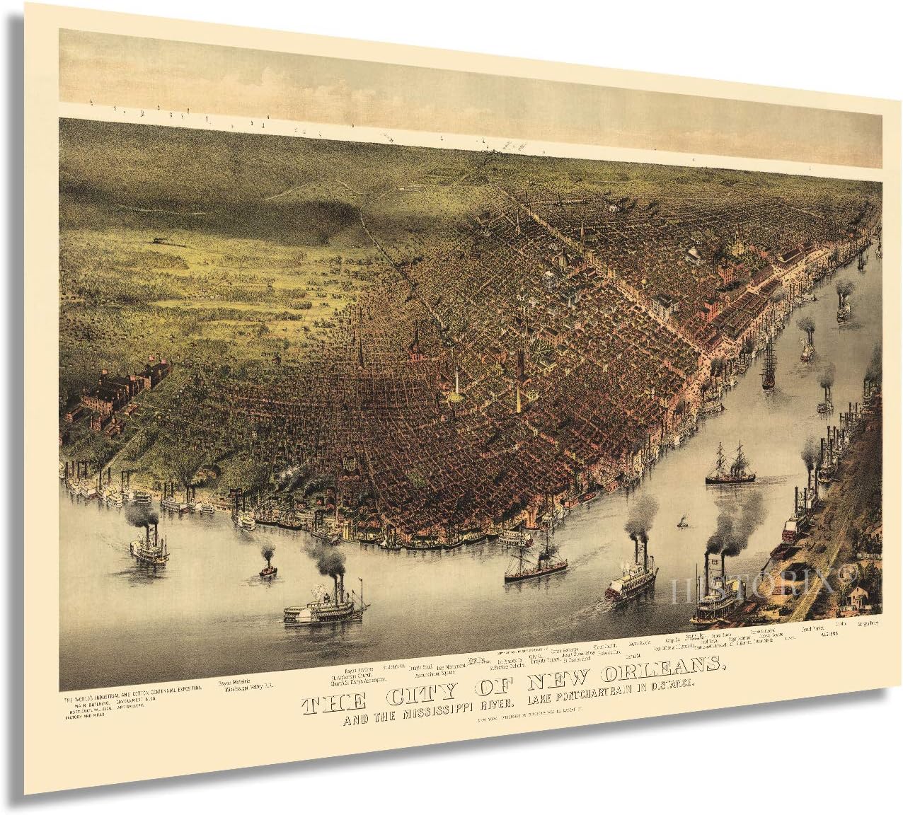 HISTORIX Vintage 1885 New Orleans Louisiana Map – 24x36 Inch Wall Art Featuring Historic City Layout with Names of Prominent Places