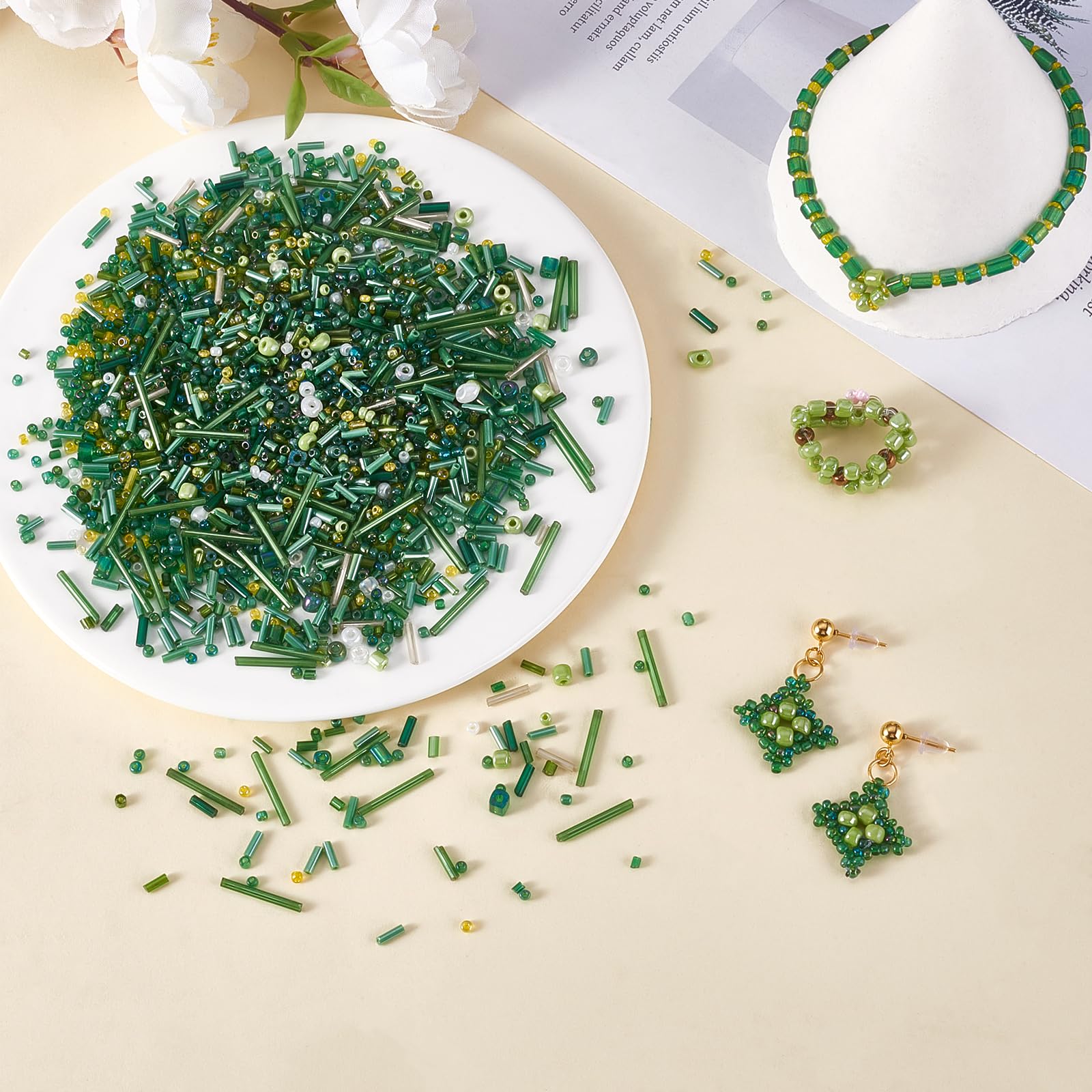 BEEFLYING 1 Pack Assorted Glass Seed and Bugle Beads 1.5-4.5mm Tube Loose Spacer for DIY Jewelry Bracelet Necklace Earring Making (Green) - Image 4