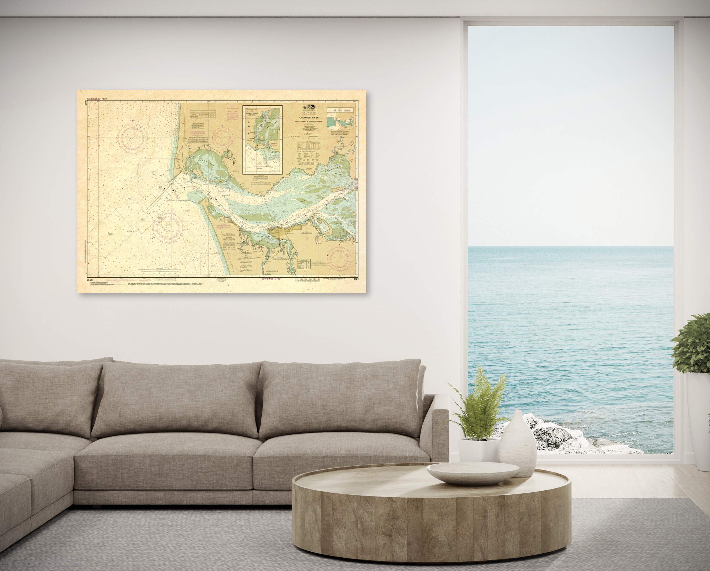 Paradise Cay Publications, Inc. Antiqued NOAA Chart 18521: Columbia River Pacific Ocean to Harrington Point; Ilwaco Harbor