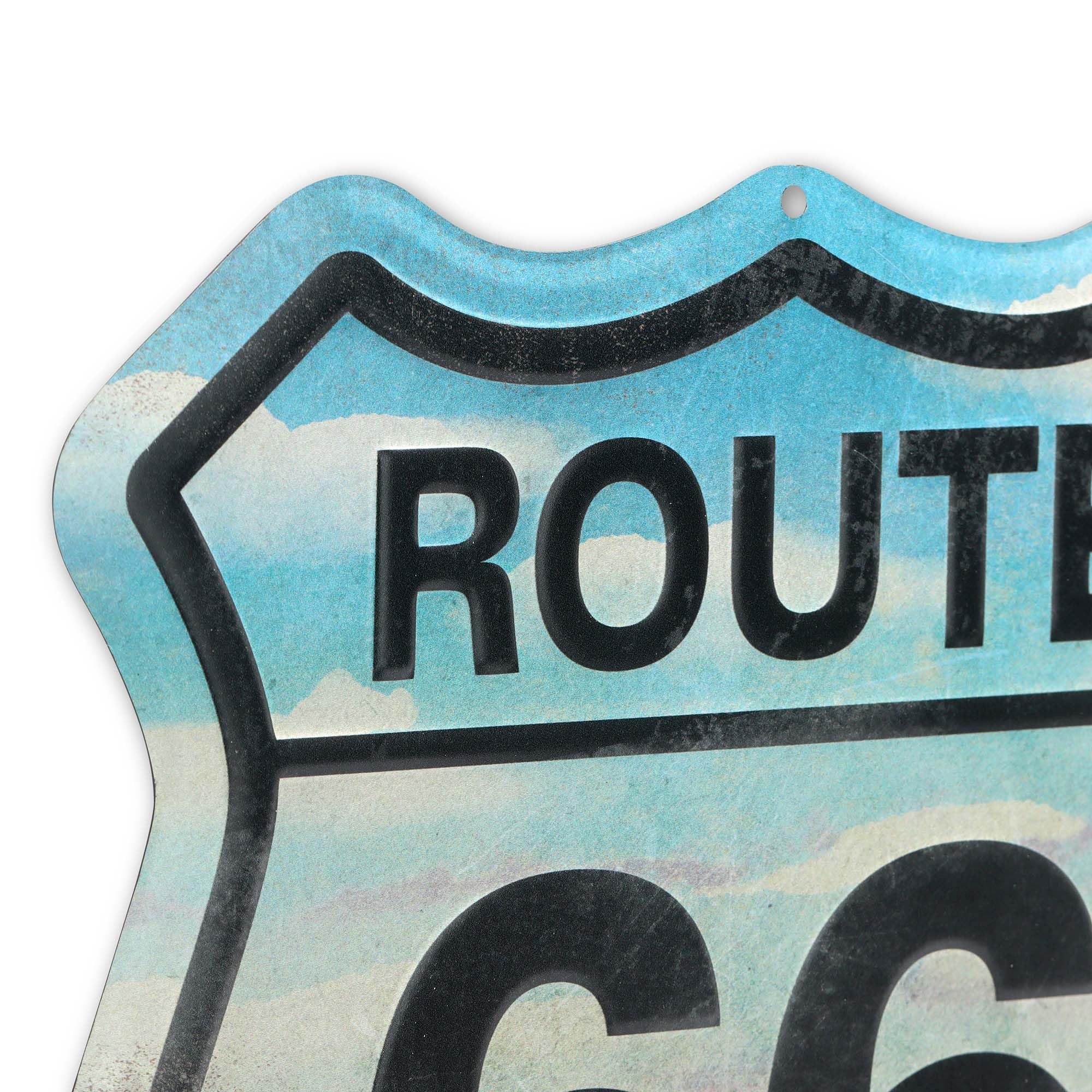 Disney Pixar Cars Saetta McQueen Route 66 Targa in metallo goffrata | Iconic Route 66 Decorazione da parete per camera da letto o garage