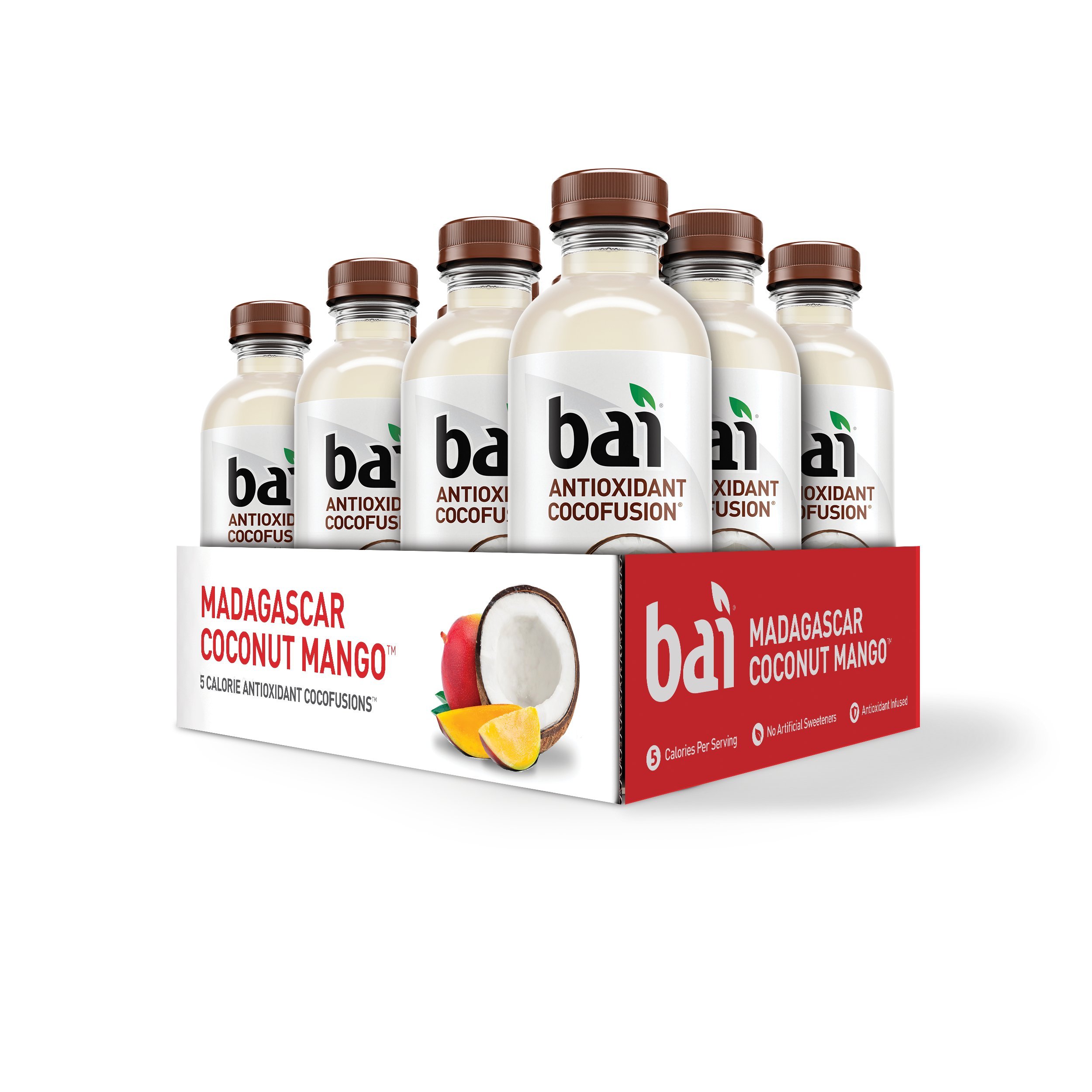 Bai Coconut Flavored Water, Madagascar Coconut Mango, Antioxidant Infused Drinks, 18 Fluid Ounce Bottles, 12 Count