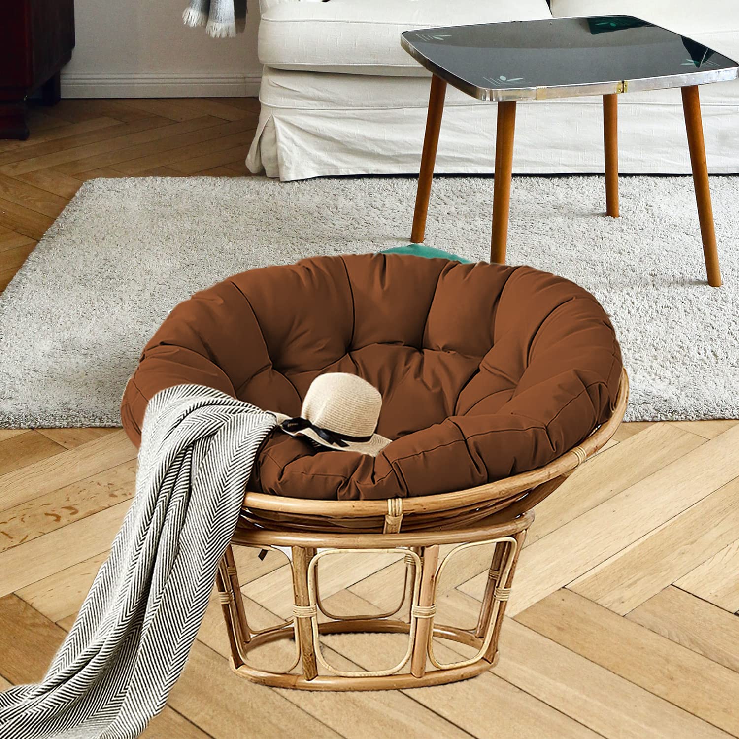 Coussin de Fauteuil Rond 160cm/62.99in, Rond Balançoire Coussin à Dossier, Épaissir Antidérapant Facile à Nettoyer, pour Jardin Patio Hanging Hammock - Marron foncé