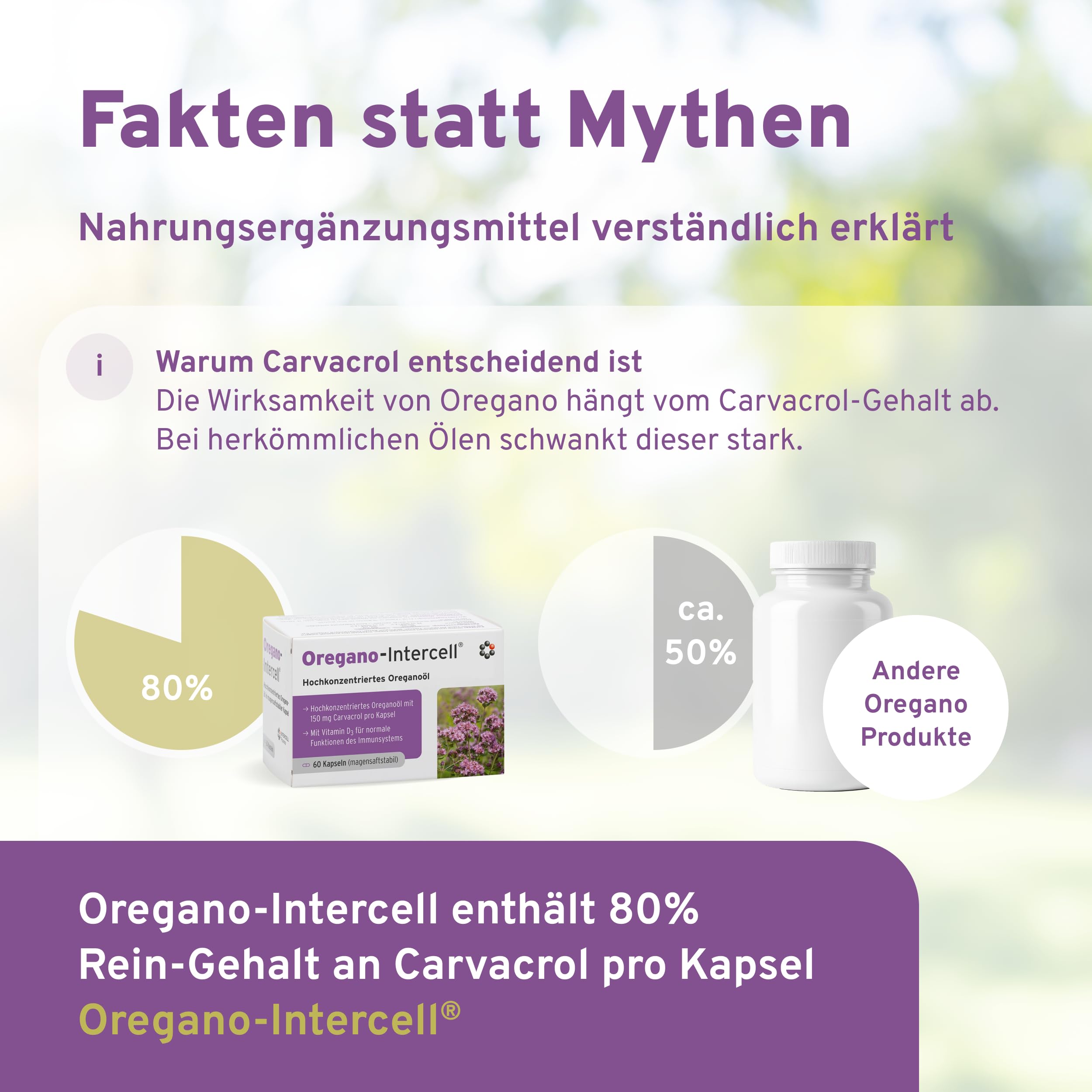 Oregano Öl hochkonzentriert und magensaftstabil (60 Kapseln) - 150mg Carvacrol +Vitamin D3 + Biotin - ohne Lösungsmittel für optimale Verträglichkeit - gultenfrei & lactosefrei - Intercell Pharma