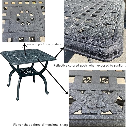 Miniatura 5 de KAI LI Mesa de terraza, mesa de centro, mesa auxiliar de metal, sala de aluminio fundido, mesa auxiliar externa (cuadrado)