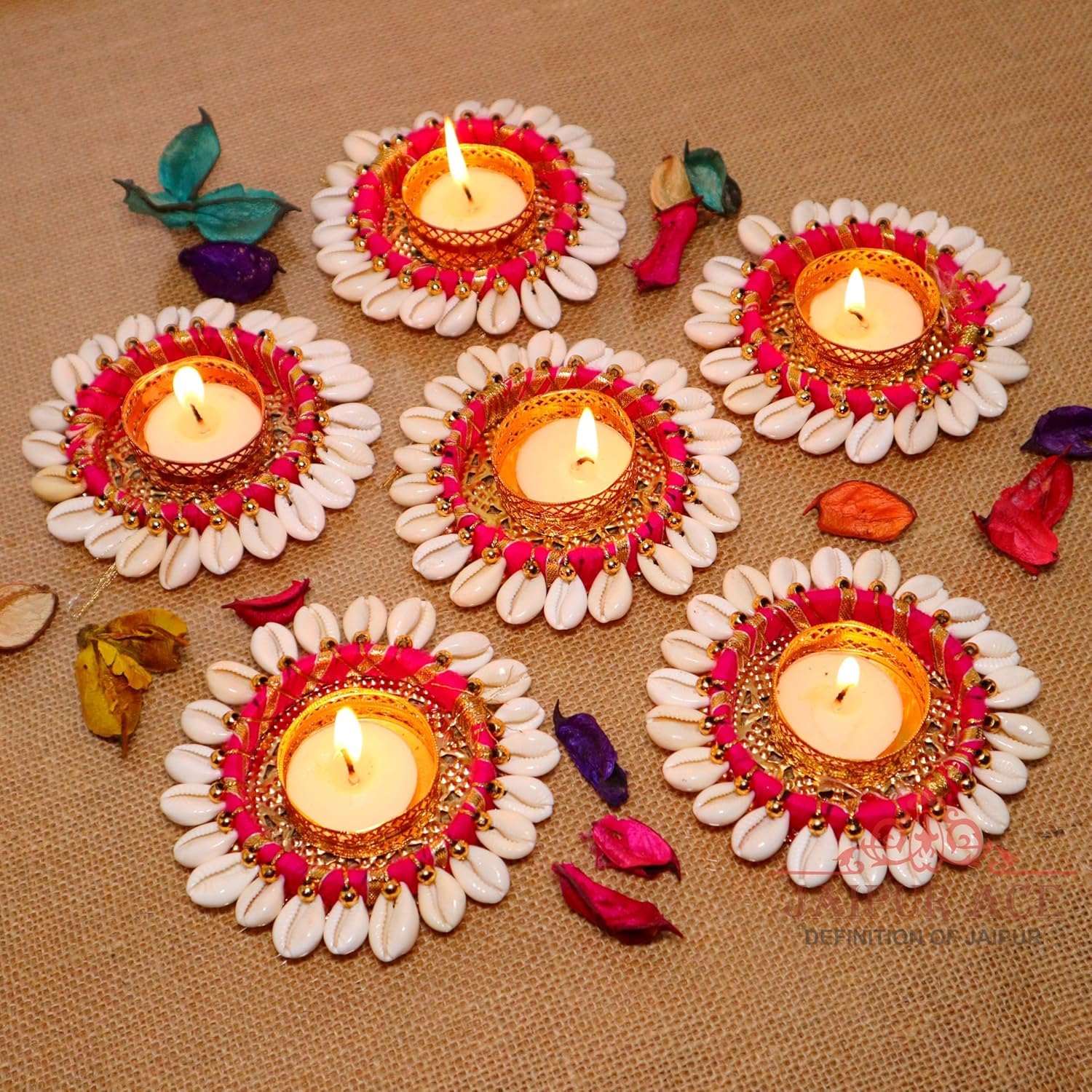 JAIPUR ACE Wax Diwali Decorative Scented Tealight | Handmade Shell Conch Tealight Set | Diwali Decoration Tealight Set (Pack of 6)-image-30