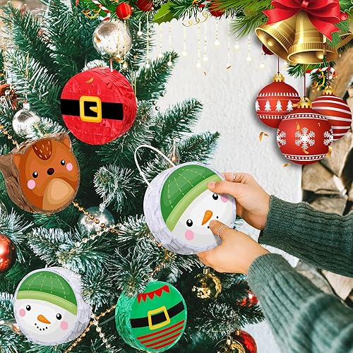 Miniatura 3 de Liliful 12 piezas de mini piñata de Navidad a granel pequeña de Navidad, Papá Noel, muñeco de nieve, alce, decoración de árbol de Navidad, piñata