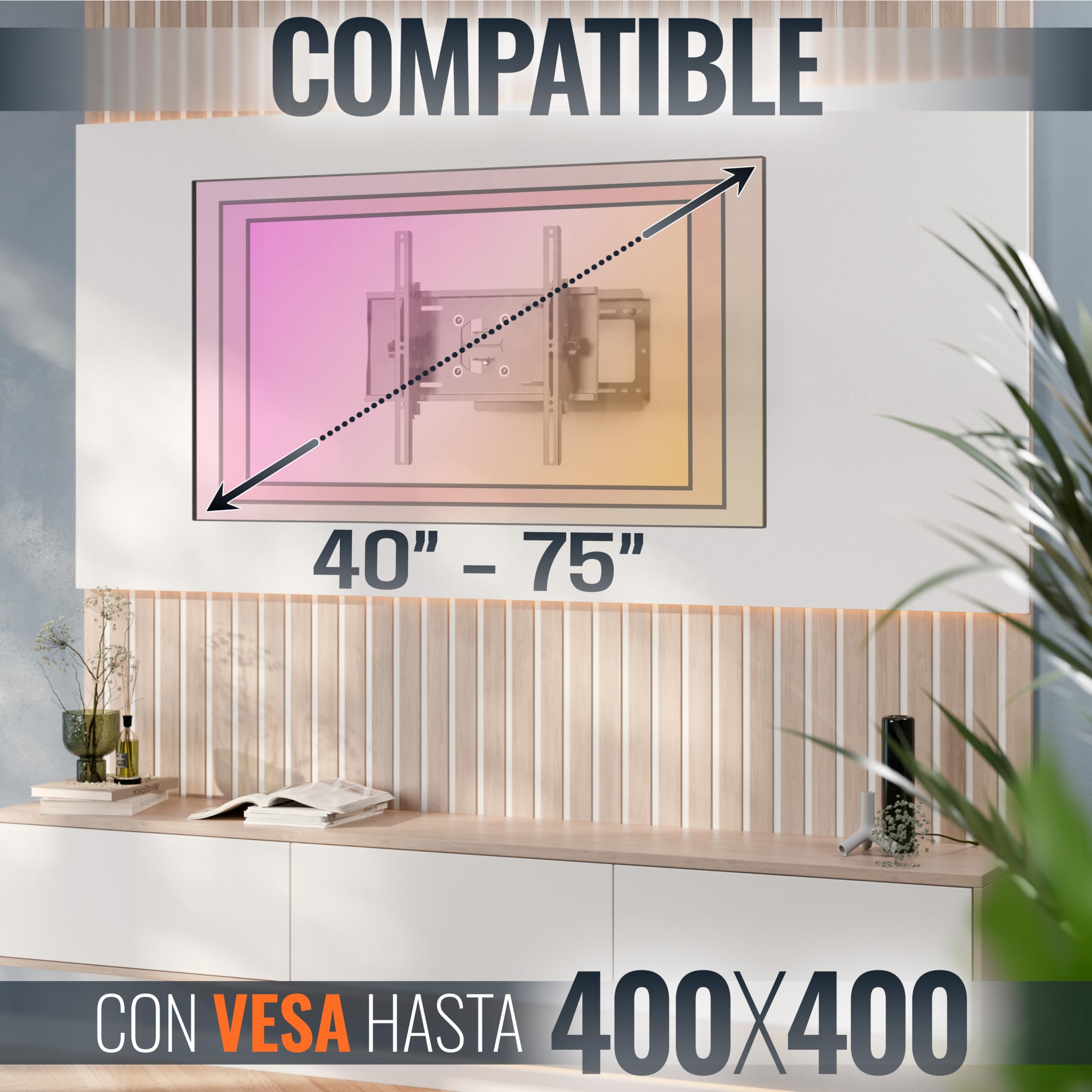 RICOO Soporte TV Pared 40-75" Pulgadas (81-165cm) R23-F Brazo articulado Giratorio Inclinable Colgador televisión Universal VESA 200x200-400x400 Negro