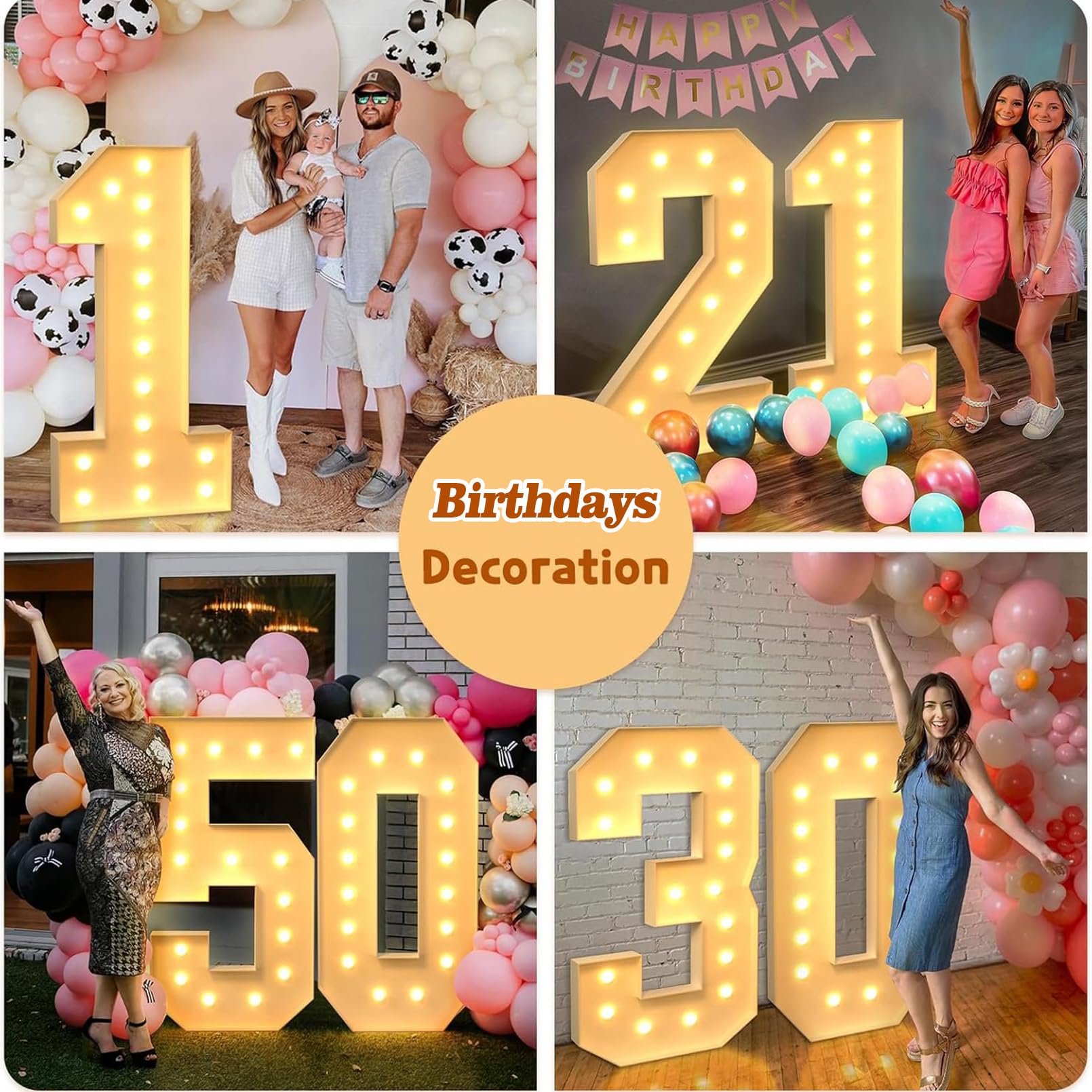 Lichterkette mit 50 Mosaikzahlen für Luftballons, riesiges vorgeschnittenes Set aus Schaumstoff, 100 cm, für Dekoration von Partys, Geburtstagen, Hochzeiten und anderen Veranstaltungen.