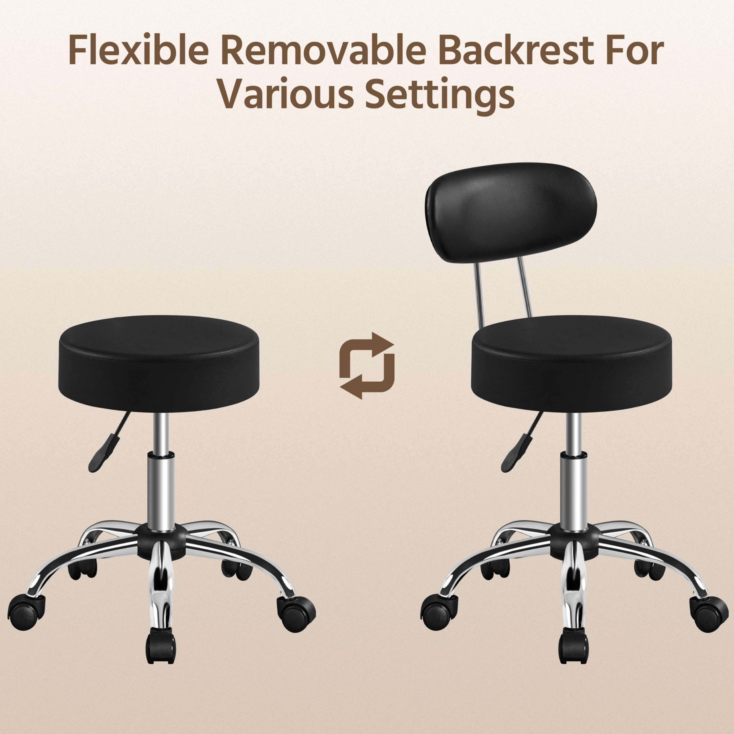 Yaheetech Taburete de Peluquería, Silla de Peluquería, Taburete Alto con Respaldo, Altura Regulable, Giratorio 360º, para Manicura, Pedicura, Tatuajes Negro