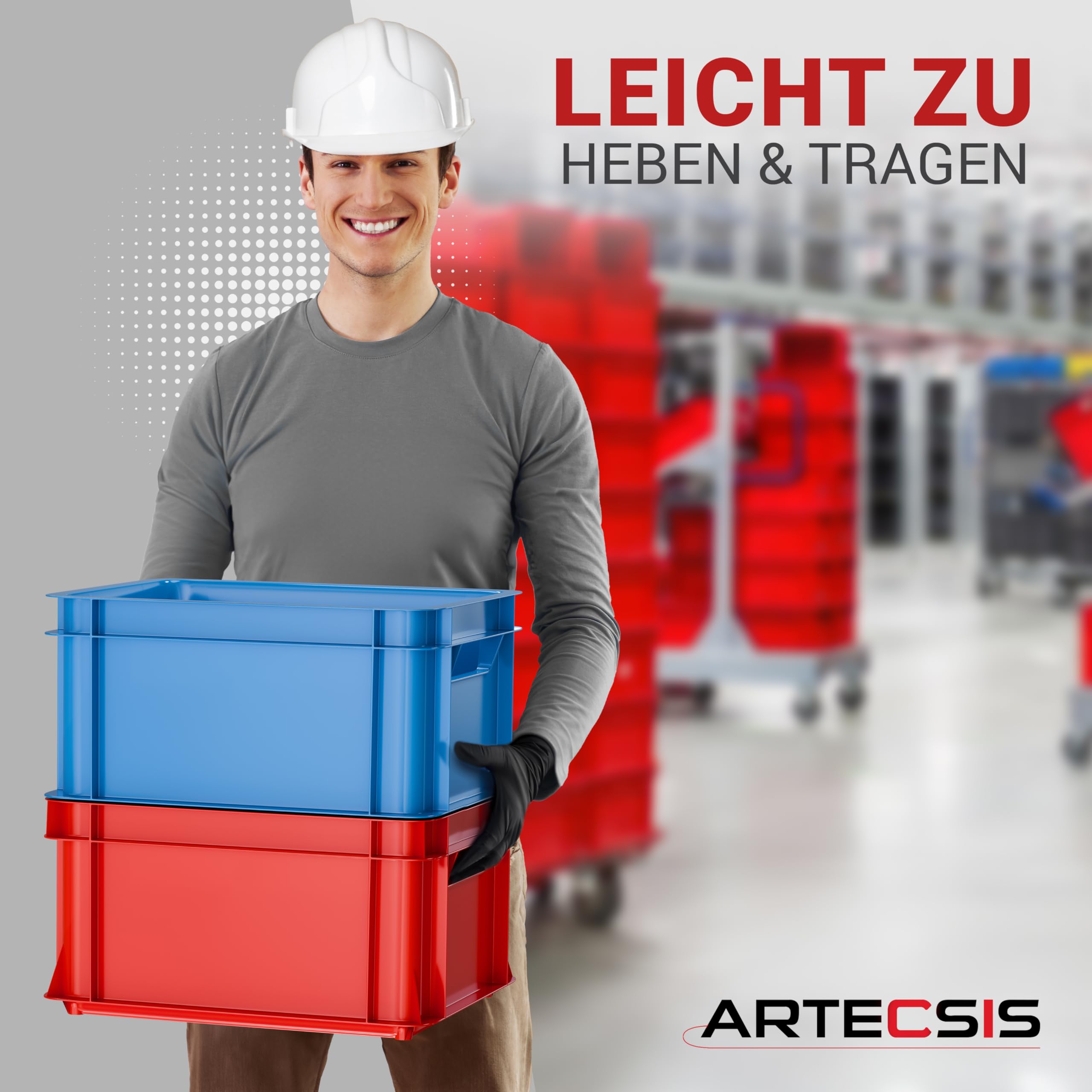 ARTECSIS® 5 x Kunststoffkiste 11L (stapelbar) anthrazit - Transport & Lagerbox (35x24x18cm) - Aufbewahrungsbox & Lagerkiste aus stabilem Kunststoff - Ordnungsbox & Transportkiste Garten & Werkstatt