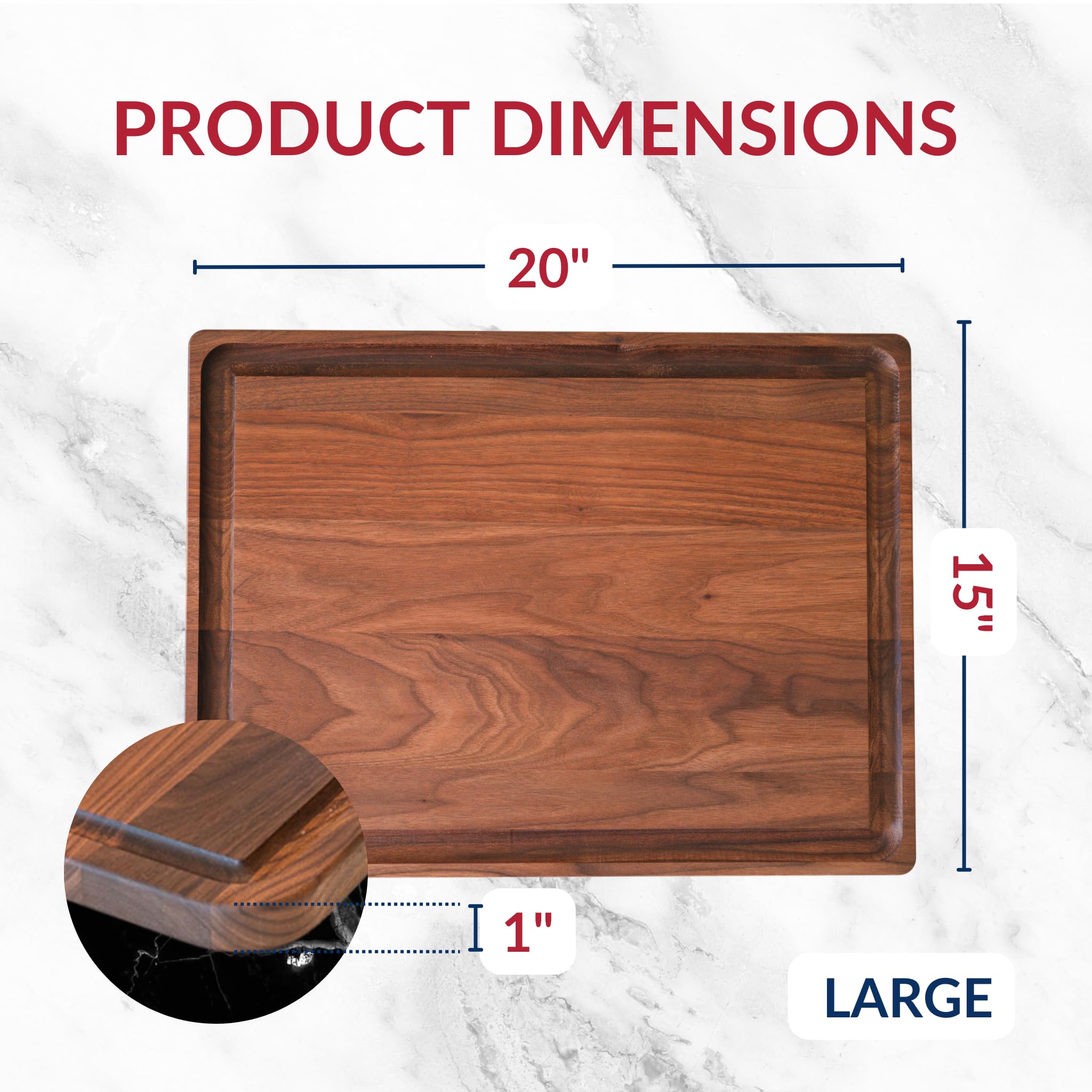 Made in USA Black Walnut Wood Cutting Board by Virginia Boys Kitchens - Butcher Block Wooden Carving Board with Juice Well made from Sustainable Hardwood (17x11): Walnut Wood 20"L x 15"W
