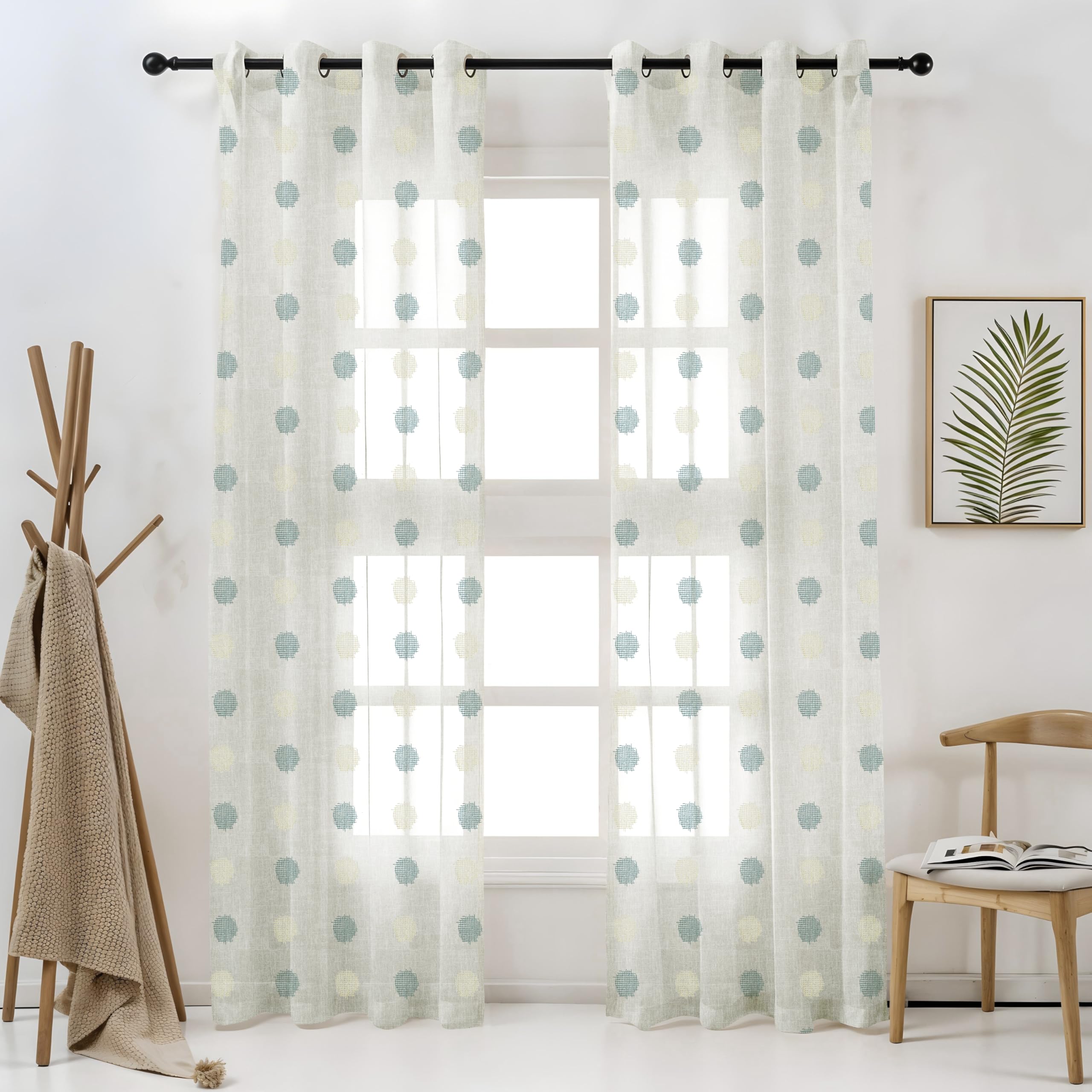 AAVIS DECOR Faux Linen Embroidered Window Curtains 5 Feet Pack of 2 | Light Filtering | Curtain for Living Room, Hall with 8 Eyelet Stainless Rings (128 x 152 cm) White Background, Decorative Parda