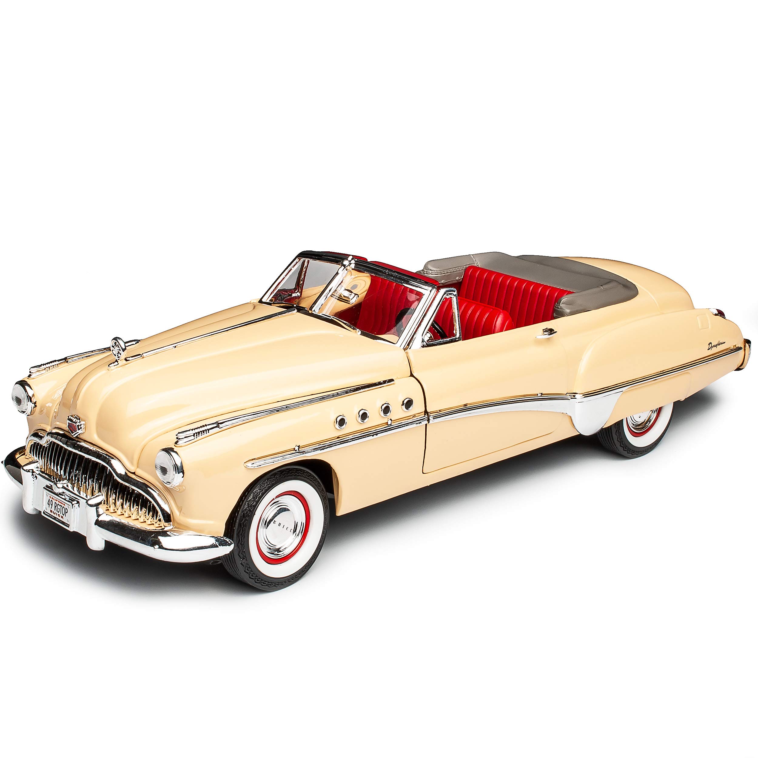 Motormax Bui-ck Roadmaster Cabrio 1949 Beige Oldtimer 1/18 Modell Auto mit individiuellem Wunschkennzeichen