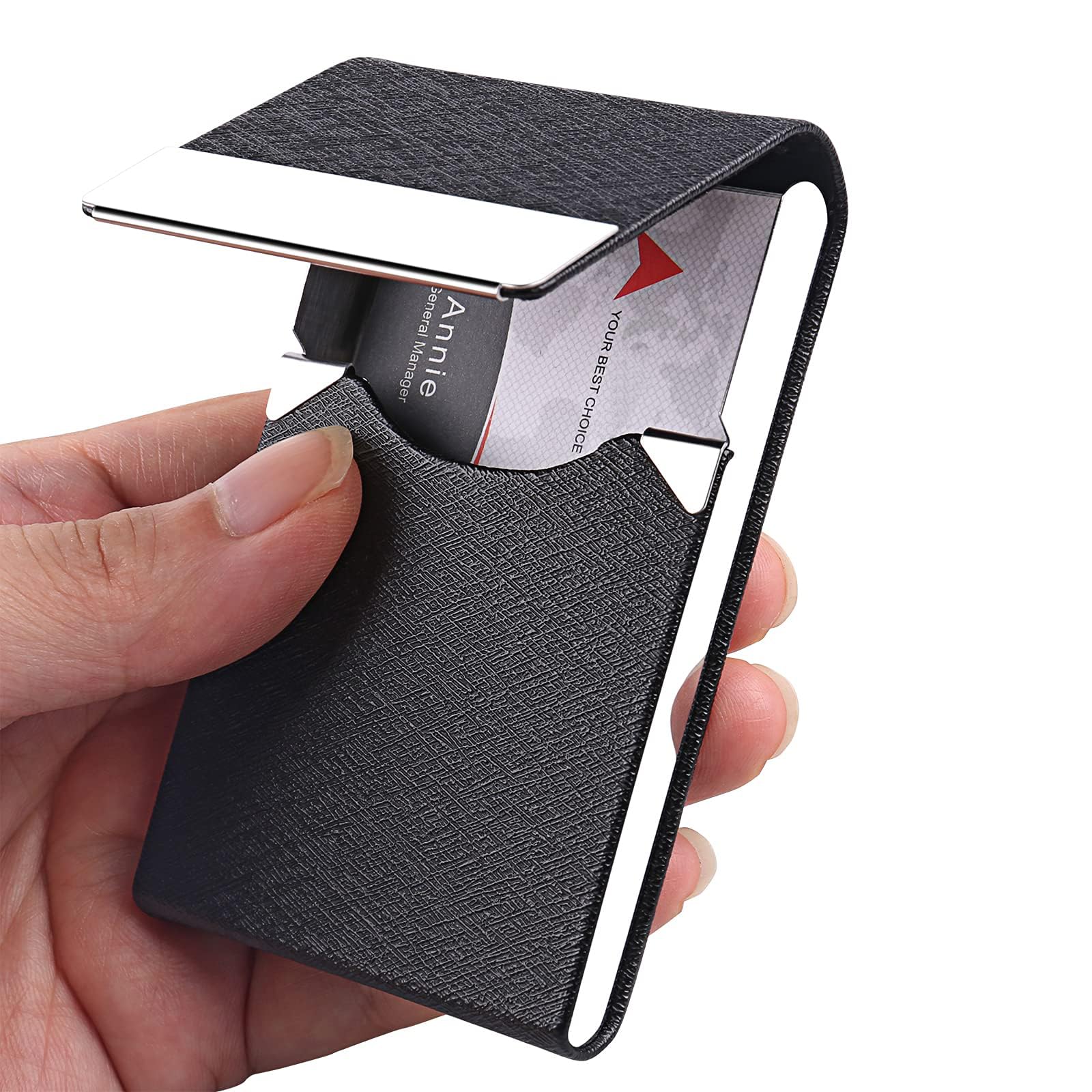 Professional Business Card Holder, Pocket Business Card Case for Women & Men, PU Leather Multi Card Case, Credit Card Wallet, Name Card Holder with Magnetic Closure, Black