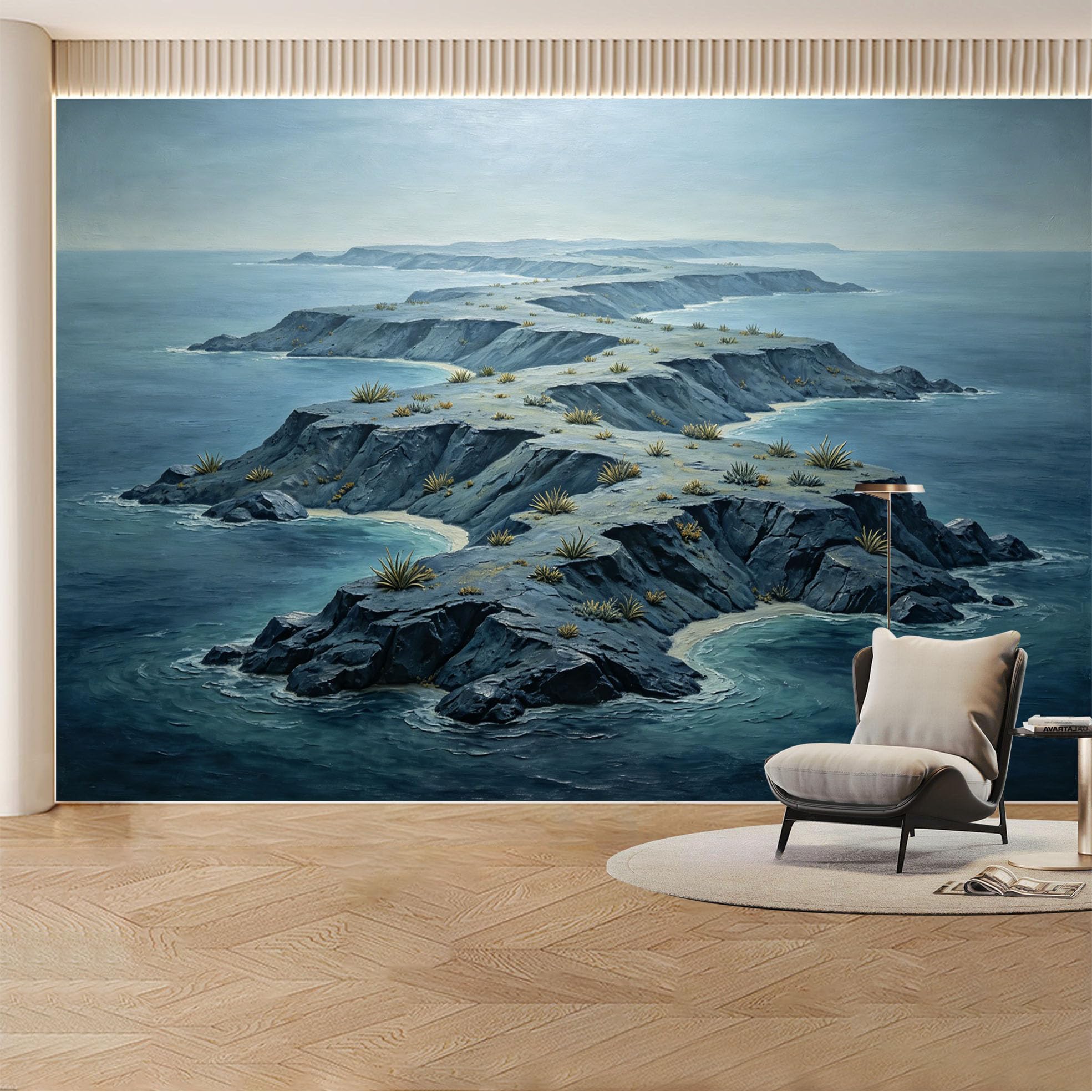 Custom Wall Mural Wallpaper Ocean Cliff Landscape Nature 3D Effect Wall Decor Large Wall Art Misty Coastal Minimalist Removable SelfAdhesive Large Photo for Living Room， Bedroom， Office