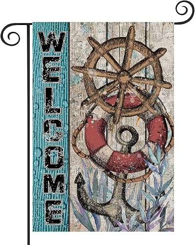 Asminifor Bandera decorativa para el hogar, playa, verano, jardín, costero, patio, barco, ancla, timón, boya de vida, decoración exterior, océano
