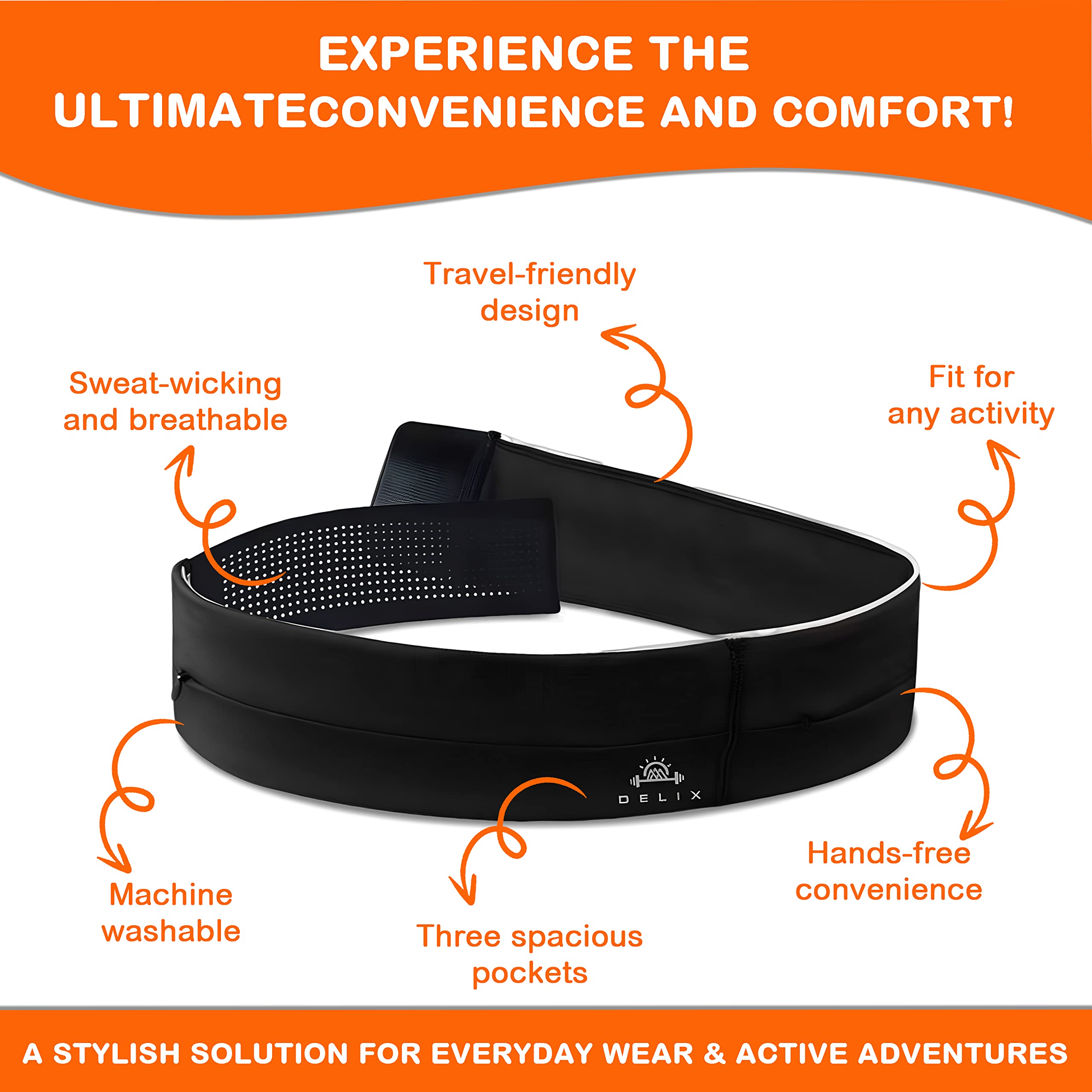 DELIX Adjustable 3 Pocket Lightweight Running Belt with Zipper for Women and Men from 24