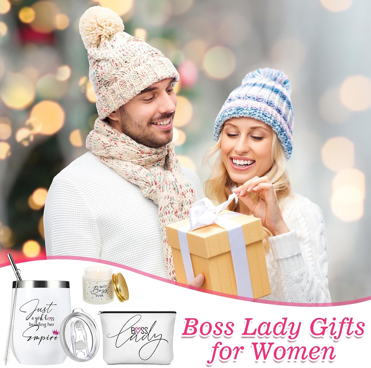 Sieral 3 Pcs Boss Gifts for Women Best Boss Ever Thank You Appreciation Gifts Sets 12 oz Lady Tumbler Mug 3.5 oz Candle Makeup Bag for Female Lady Girl Leader Manager Office Team Birthday