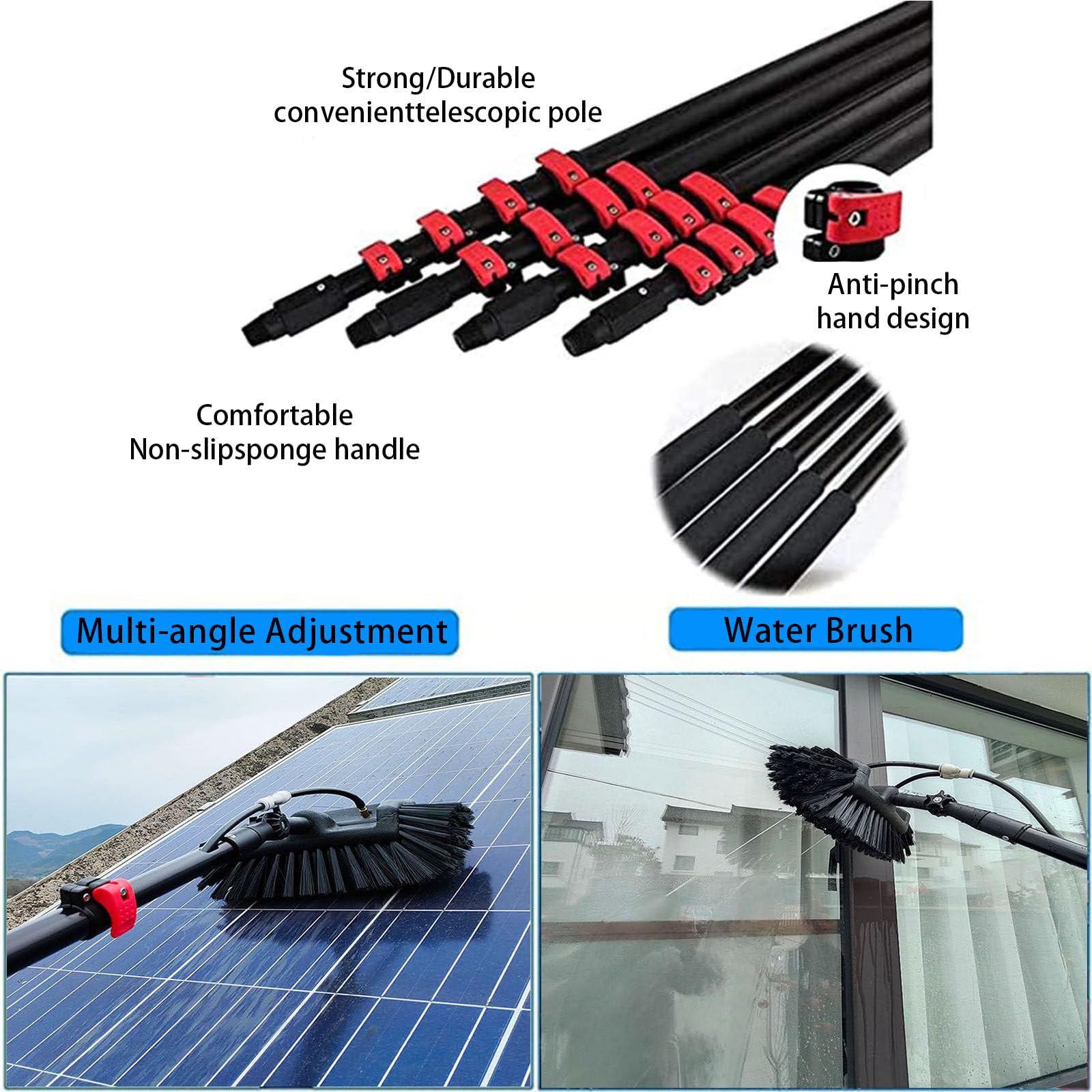 Cepillo De Limpieza De Ventanas con Fotovoltaico De 3.6m A 10.8m con Cepillo TelescóPico Alimentado por Agua Y Escobilla De Goma, para Kit De Limpieza De Ventanas DoméStico,5.4m(18ft)
