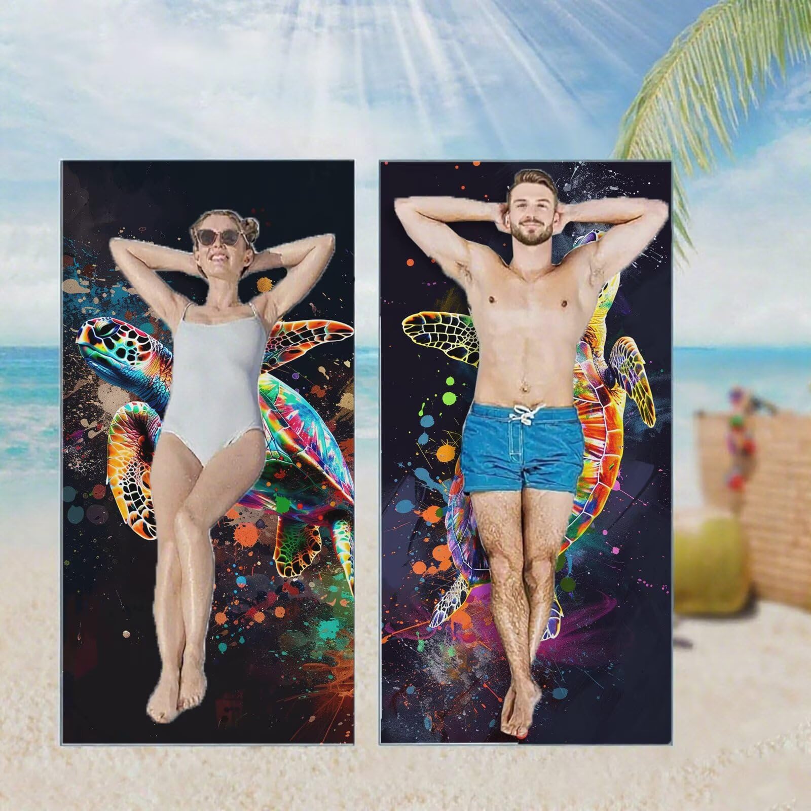 Ręcznik plażowy, ręczniki plażowe z mikrofibry, szybkoschnące lekkie ręczniki podróżne bez piasku, duży ręcznik kąpielowy dla dorosłych 100 x 220 cm, do pływania na basen, jogę, siłownię, kemping