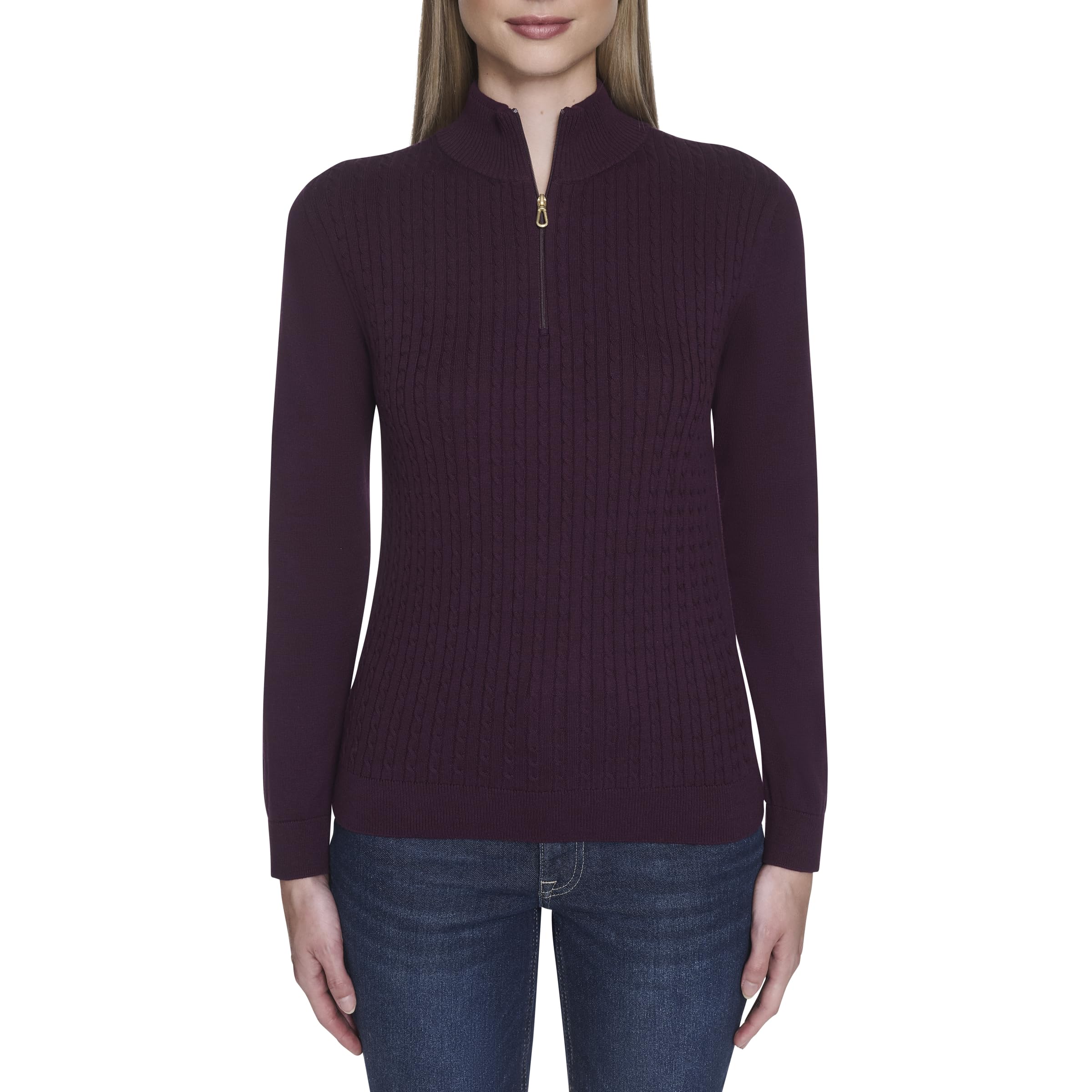 Nautica Womens 1 4 Zip Mockneck Cable Sweater