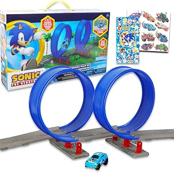 Sonic the Hedgehog Race Track and Toy Car Set - Bundle With Sonic Racecar Play Set, Track, Stickers, More | Racing Toys for Boys
