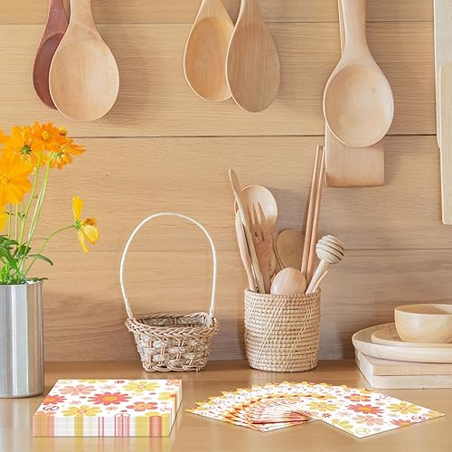 Miniatura 7 de Honoson 100 servilletas de papel con margaritas estilo bohemio, diseño de margaritas hippie, desechables, servilletas de cóctel, almuerzo, cena,