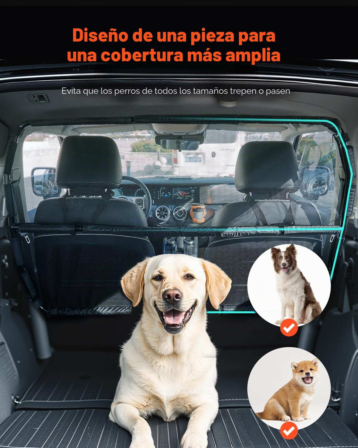 VEVOR Barrera para Perros para el Coche, para Instalación en Asientos Delanteros, con Malla Red Transparente, Universal para Sedanes, Camionetas y SUV de Tamaño Completo, Negro, 1415 x 810 x 75 mm