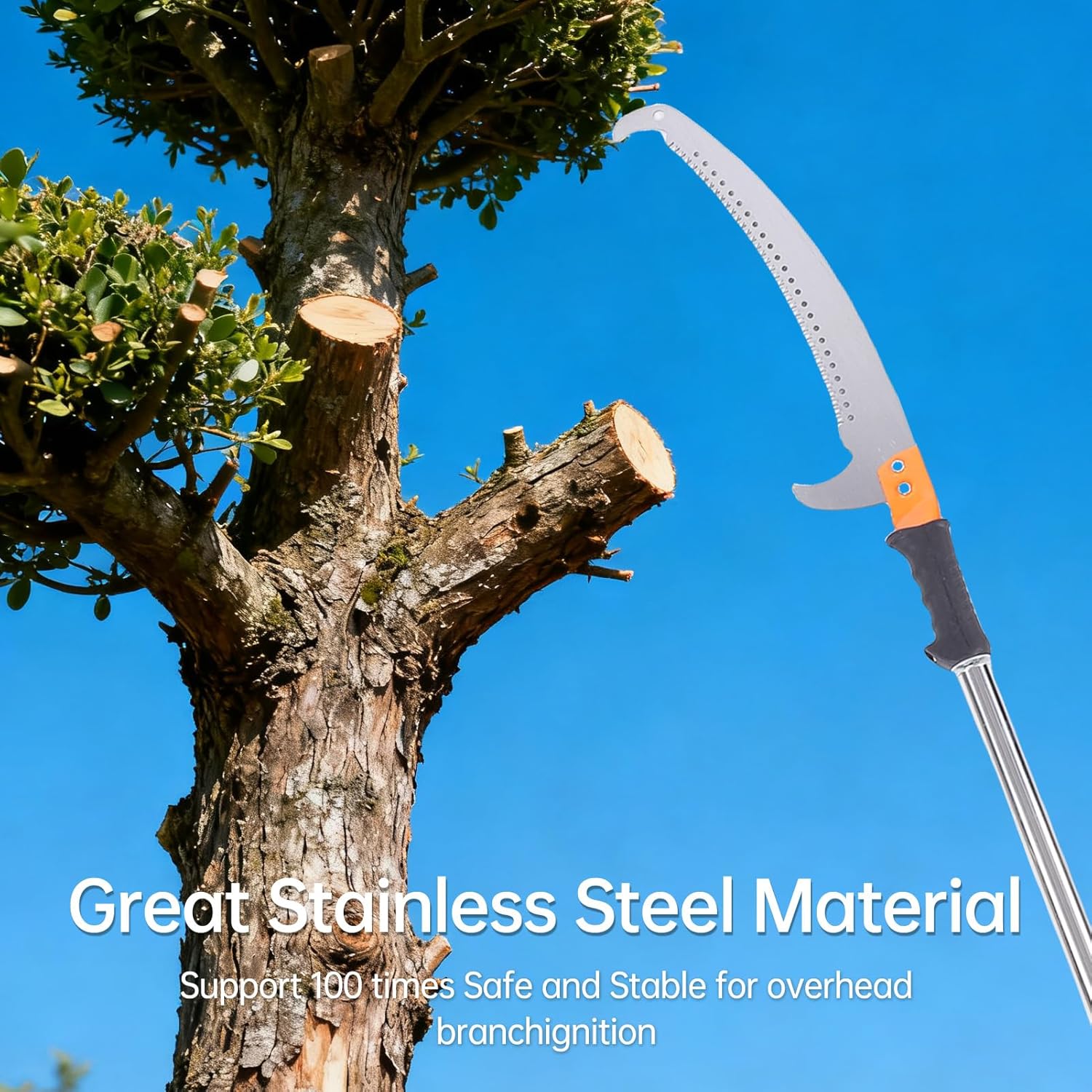 Manual Pole Saw, 11.15FT Extendable Tree Trimmer Pole Saw with Steel Blade Tree Trimmers Long Handle Pruner Pole Saws for Tree Trimming 8 Sections Assembled 3.4m